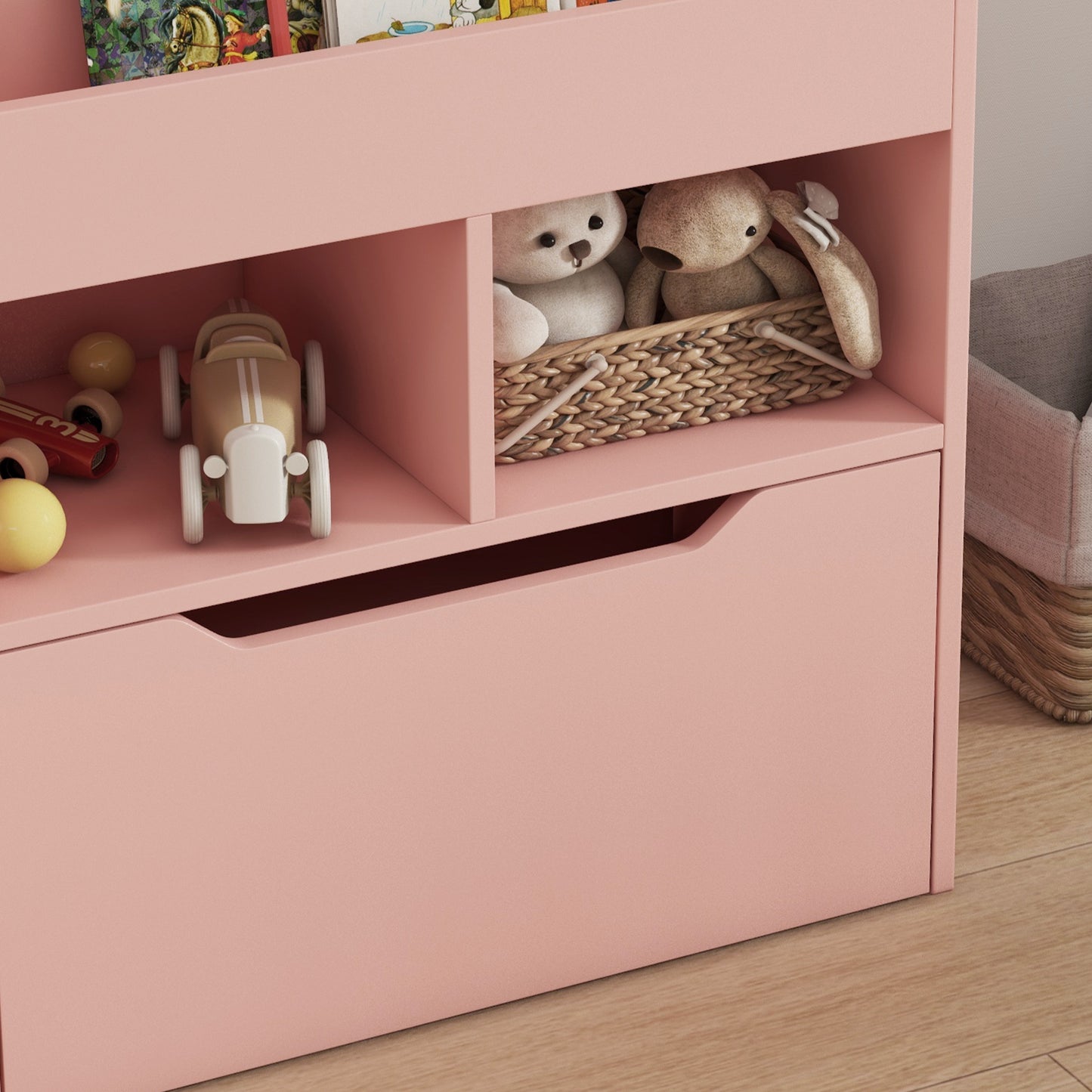 Kids Bookshelf, Toy Organiser, with Storage Drawer, Wheels