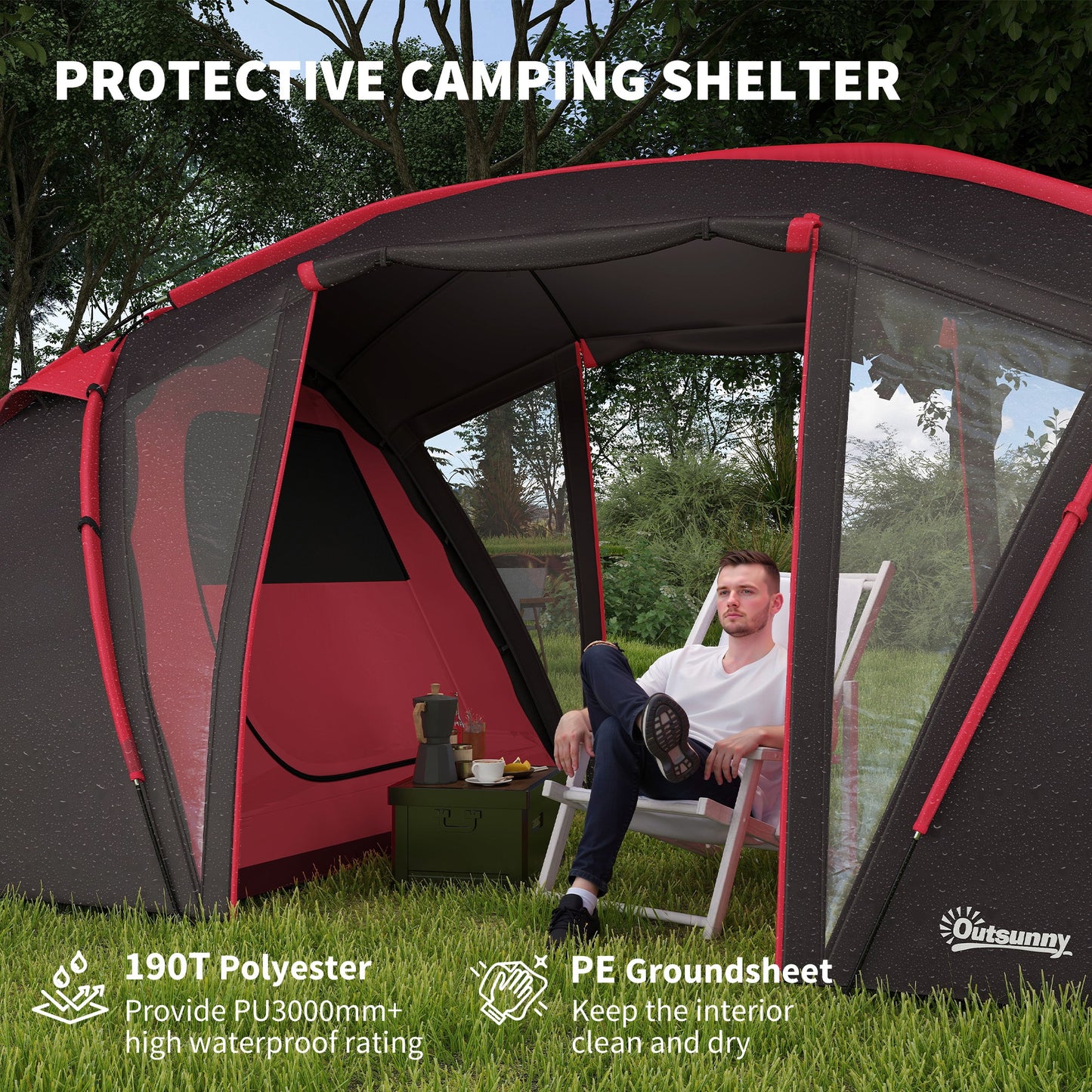 4-6 Man Family Camping Tent w/ 2 Bedrooms and a Living Room