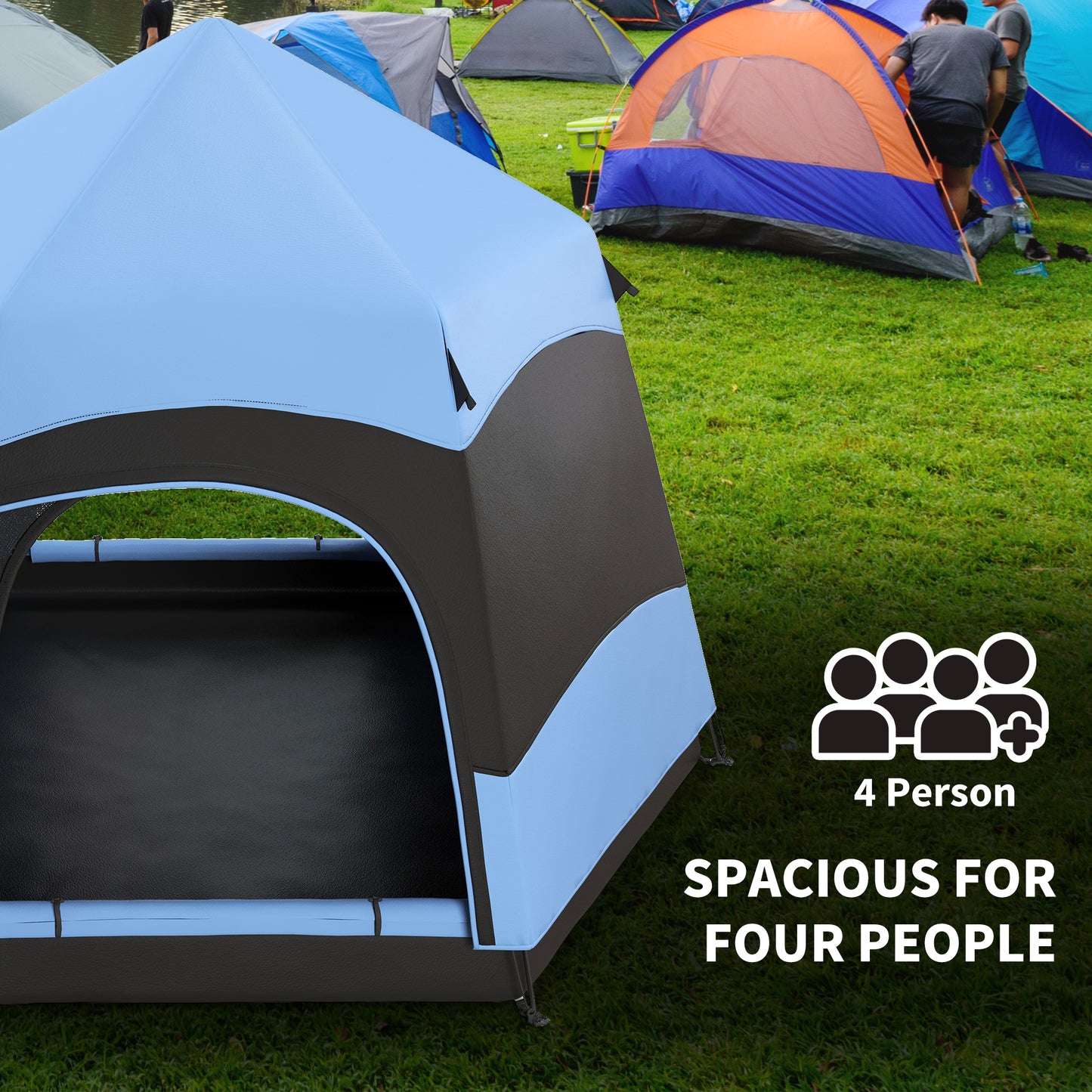 Six Man Hexagon Camping Tent with Hang Hook and Carry Bag - Blue and