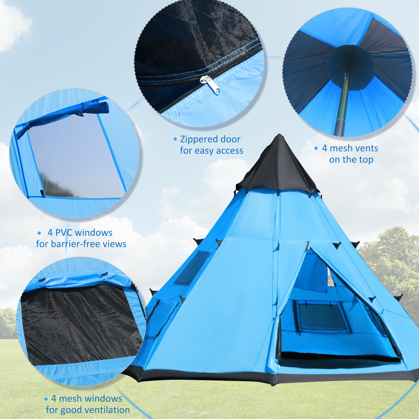6 Men Tipi Tent with Carry Bag
