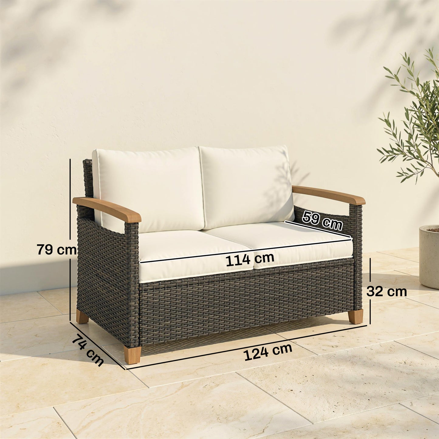 2 Seater Rattan Garden Sofa