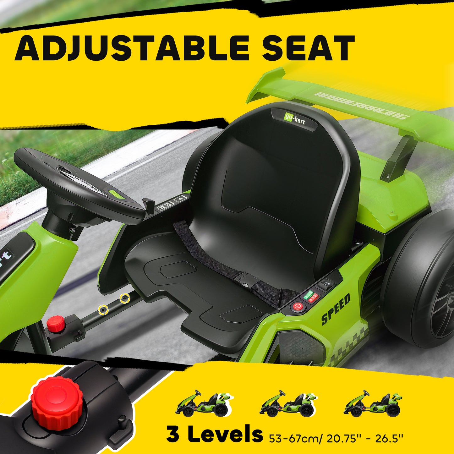 24V Electric Go Kart for Kids with Adjustable Seat for 6-12 Years
