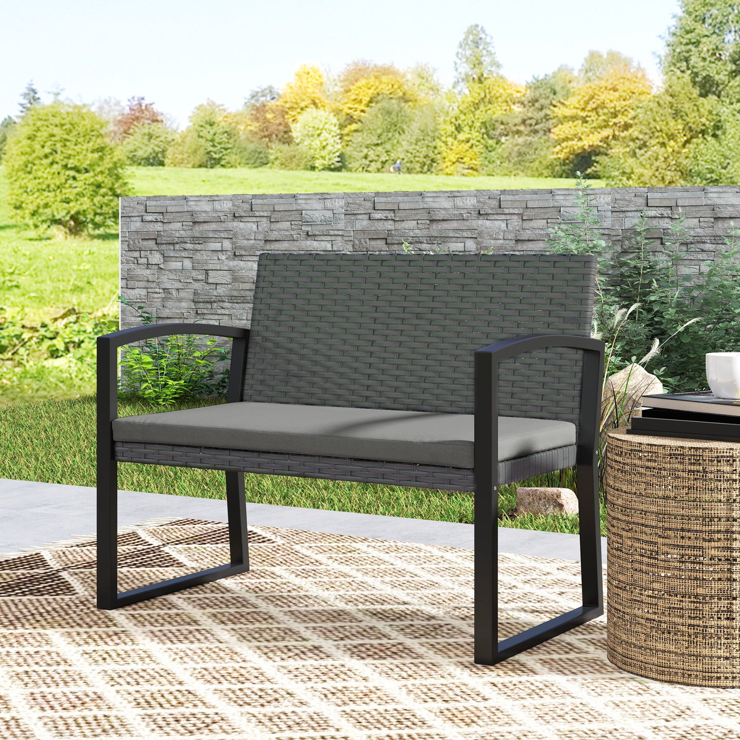 Two-Seater Rattan Garden Bench