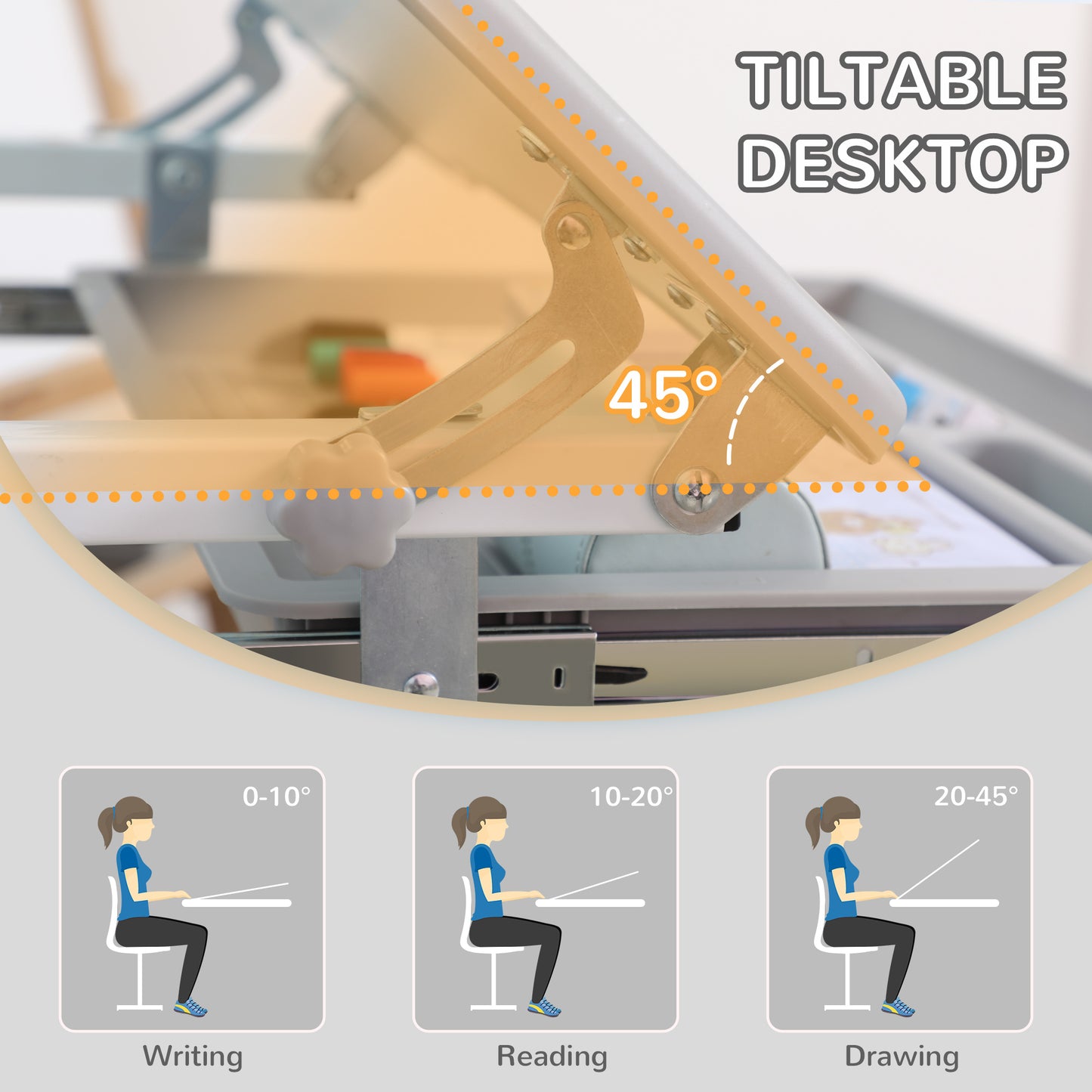 Kids Desk and Chair Set, Student Adjustable Writing Desk