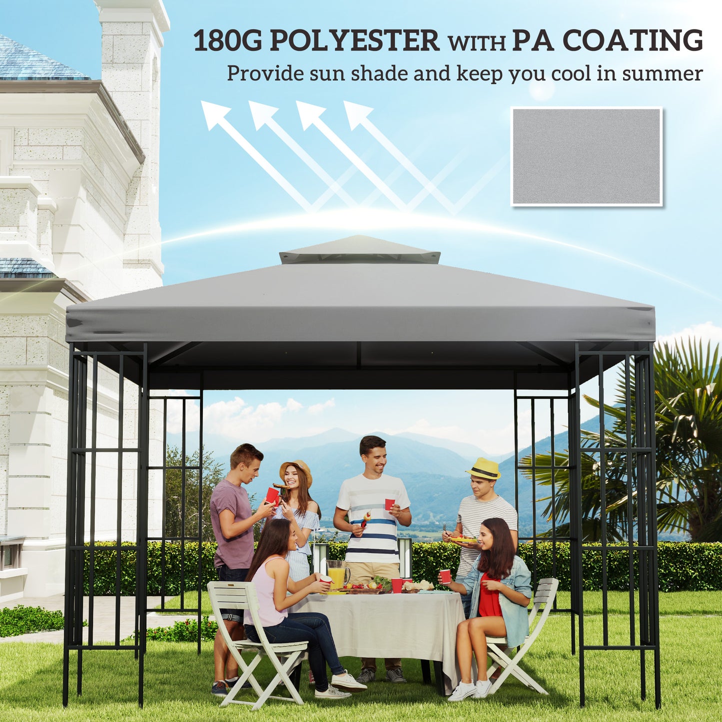 3(m) Gazebo Top Cover Double Tier Canopy Replacement Pavilion Roof (1)