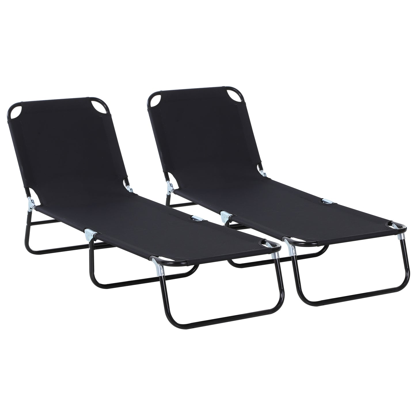 2 Piece Foldable Sun Loungers with 5-Position Adjustable Backrest