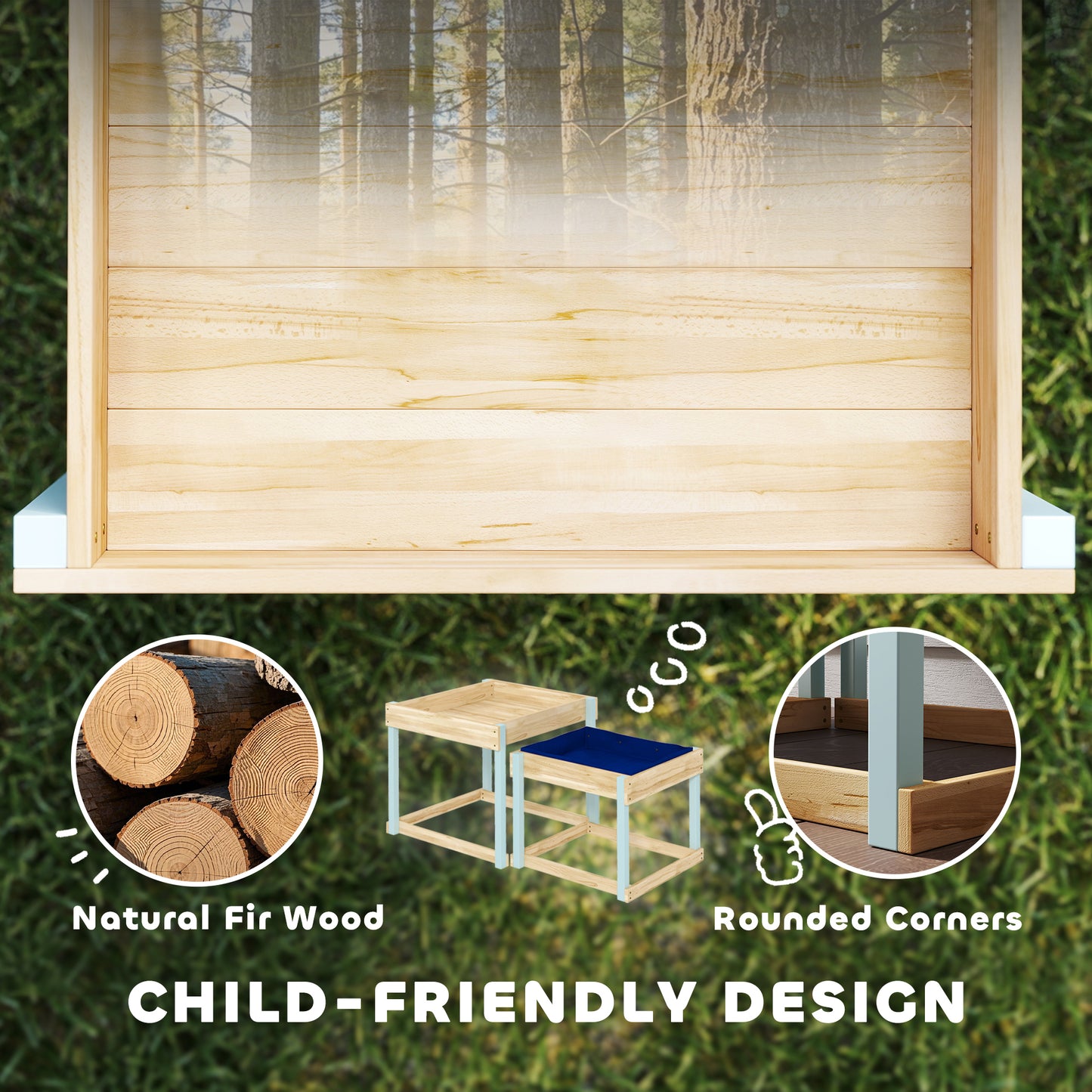 2 PCS Wooden Outdoor Sand and Water Play Tables with Bottom Liner