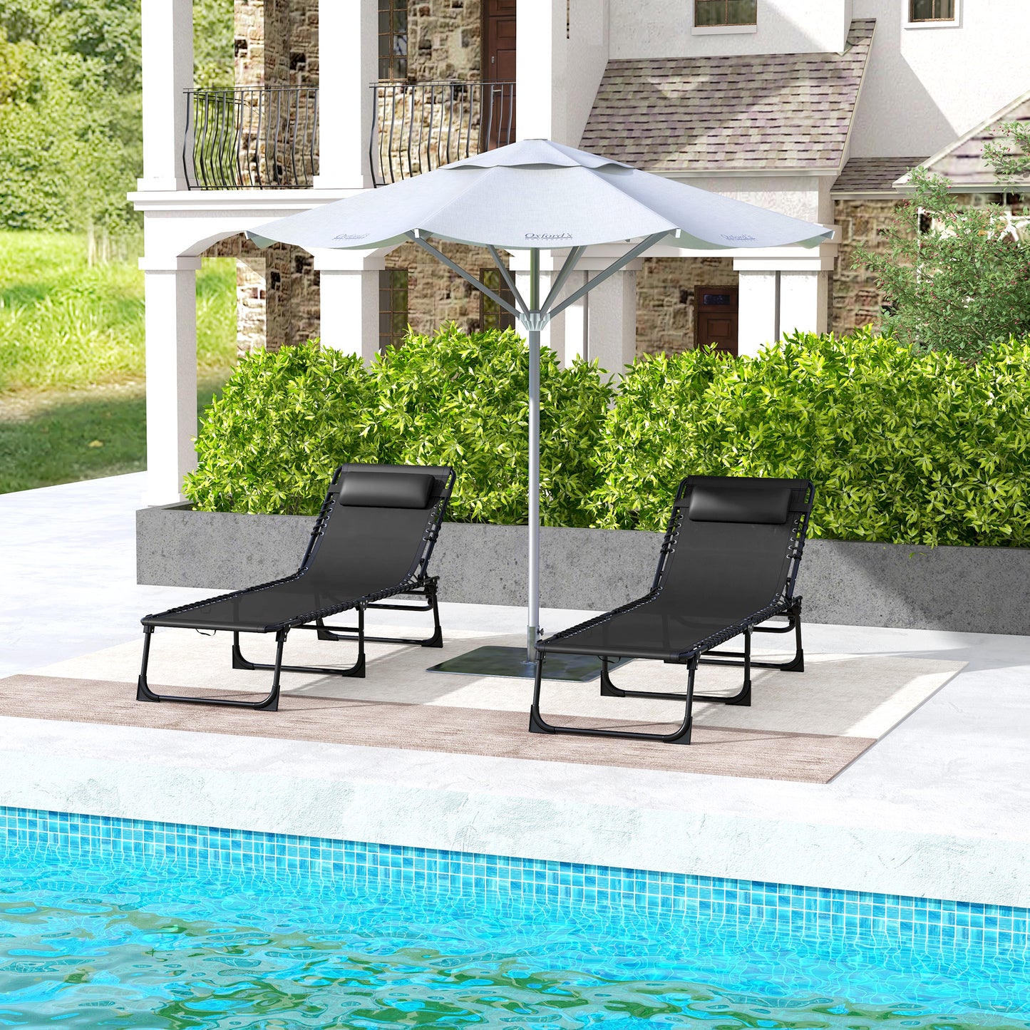 Set of Two Folding Sun Loungers, with Four-Position Backs