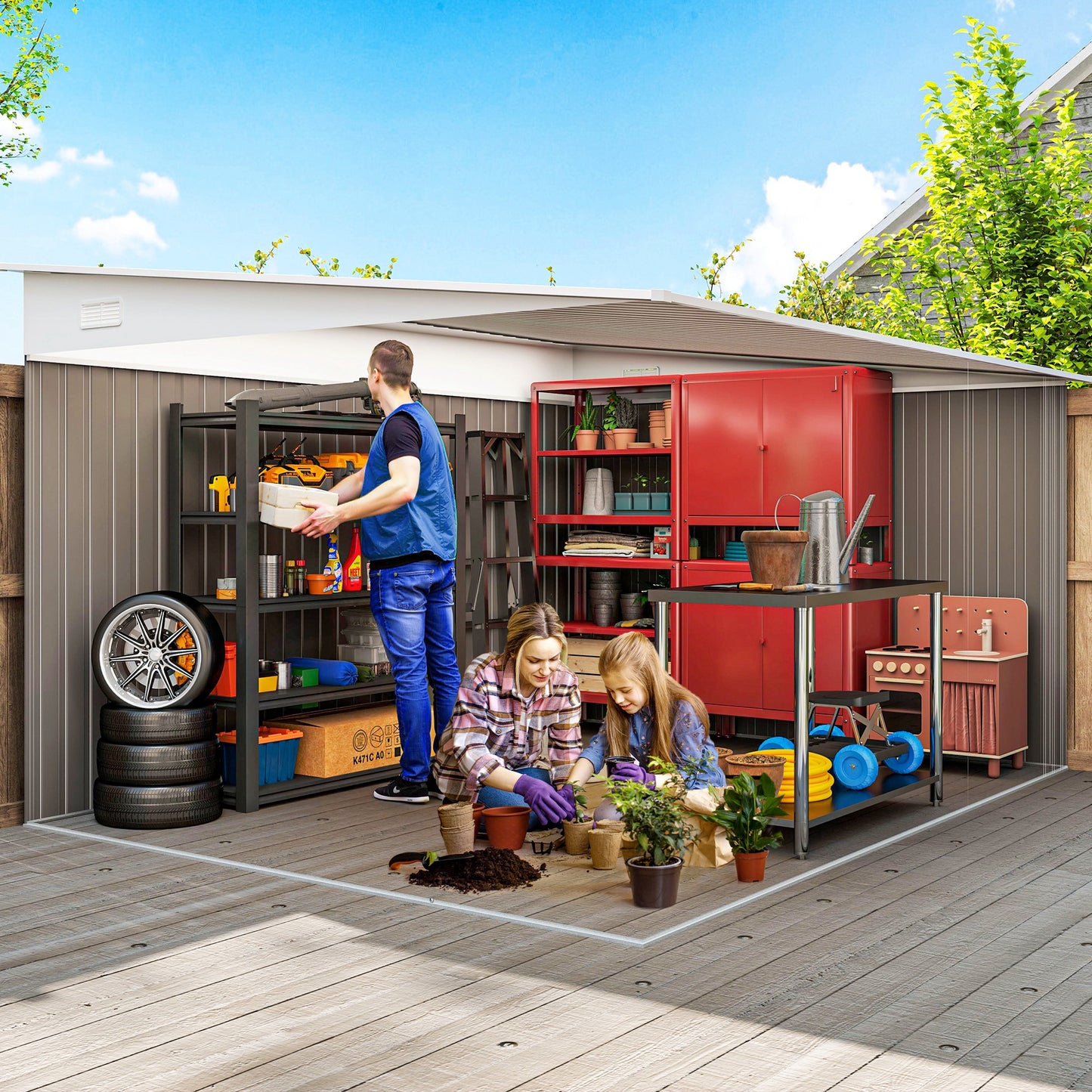 11.3 x 9.2ft Lean to Metal Garden Shed
