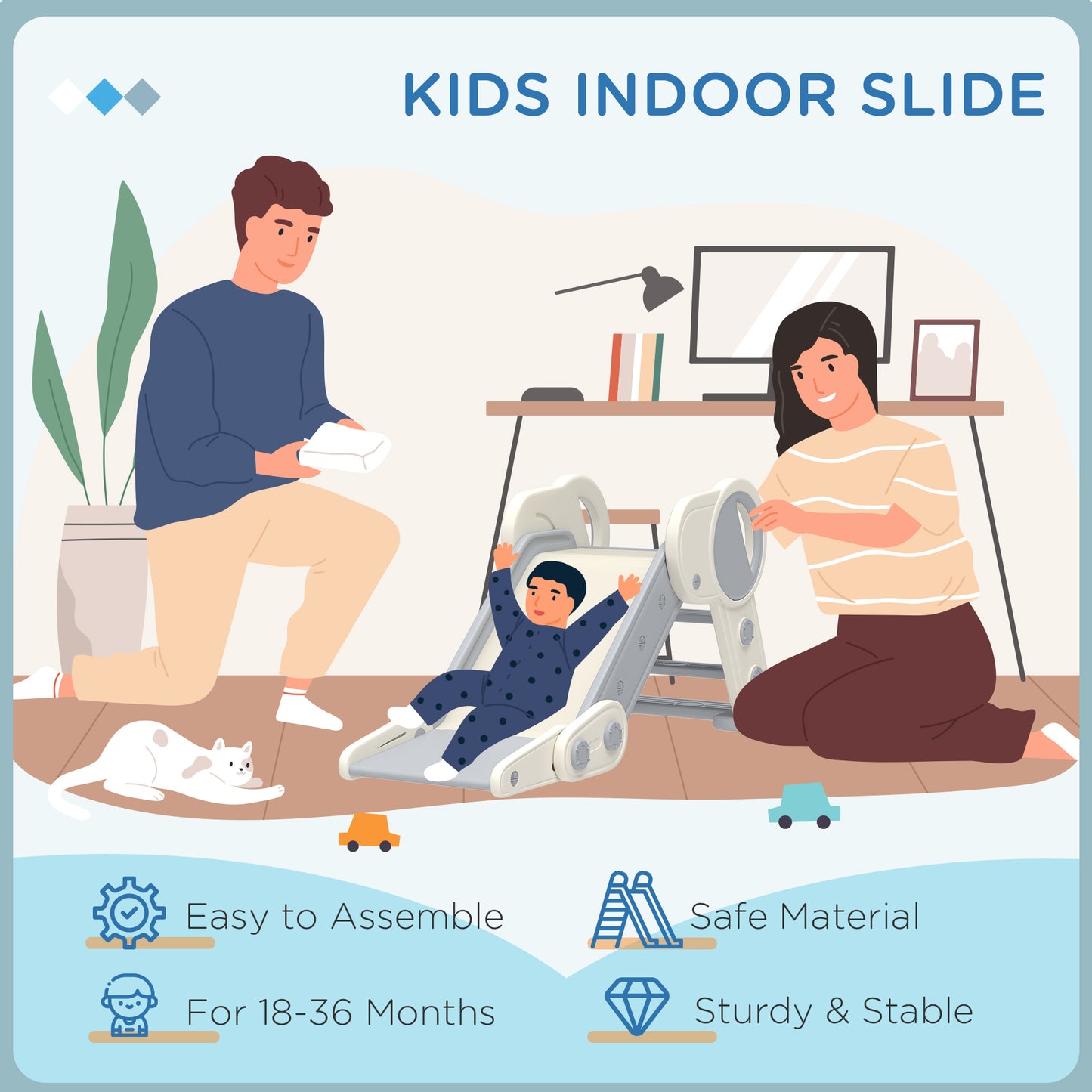 Foldable Kids Slide, Freestanding Baby Slide, for Ages 1.5-3 Years