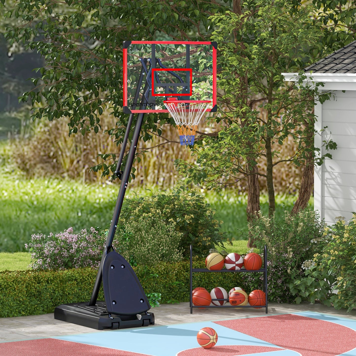 2.4-2.9m Adjustable Basketball Hoop and Stand with Weighted Base