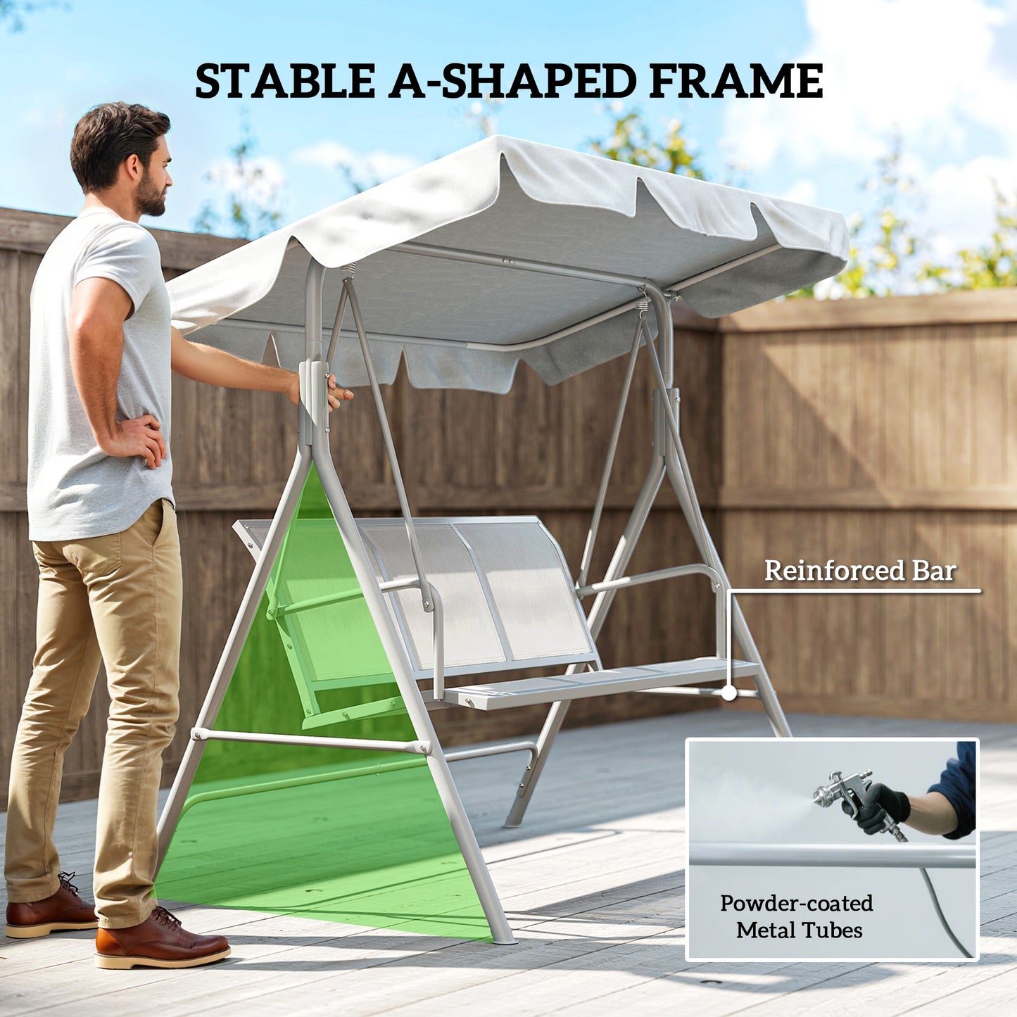 Metal Garden Swing Chair, 3-Seater Swing Seat