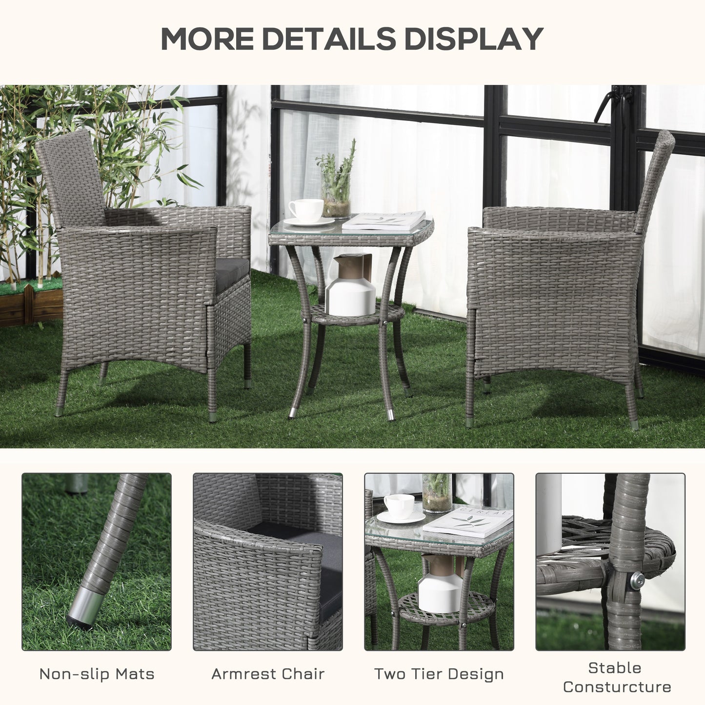 3 Pieces Rattan Bistro Set (3)