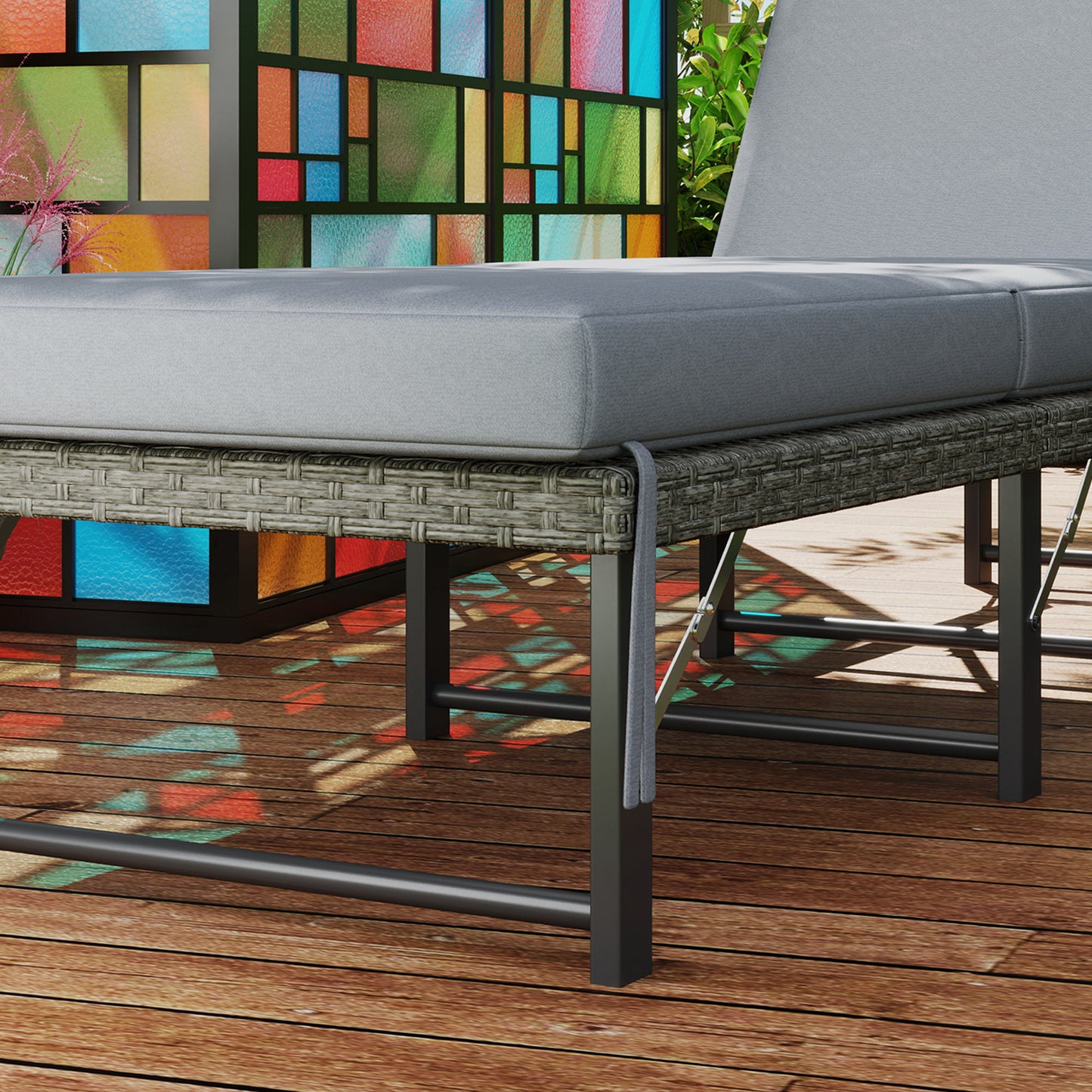 Single Folding Rattan Sun Lounger, with Cushion