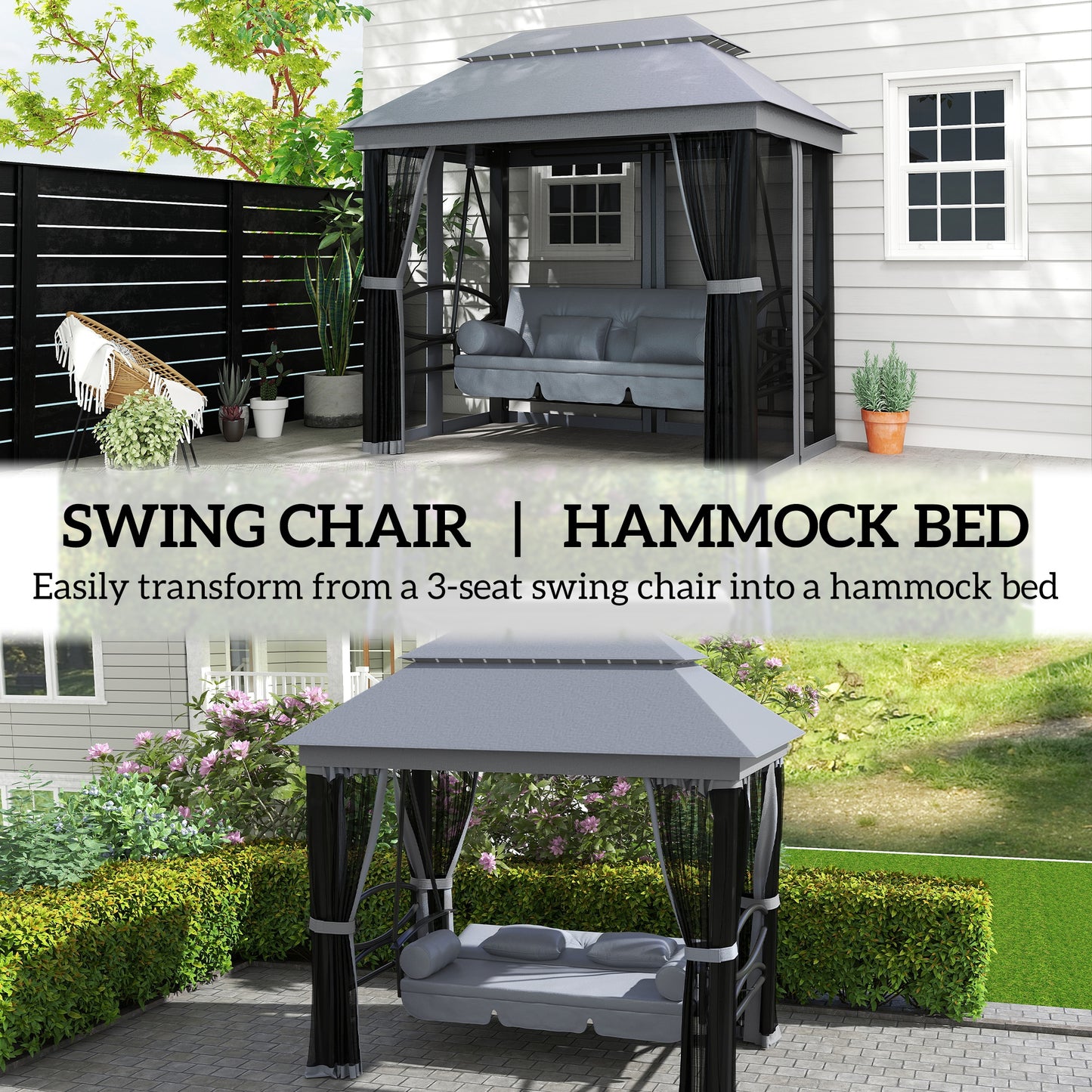3 Seater Swing Chair Hammock Gazebo Lounger Cushioned Seat Waterproof