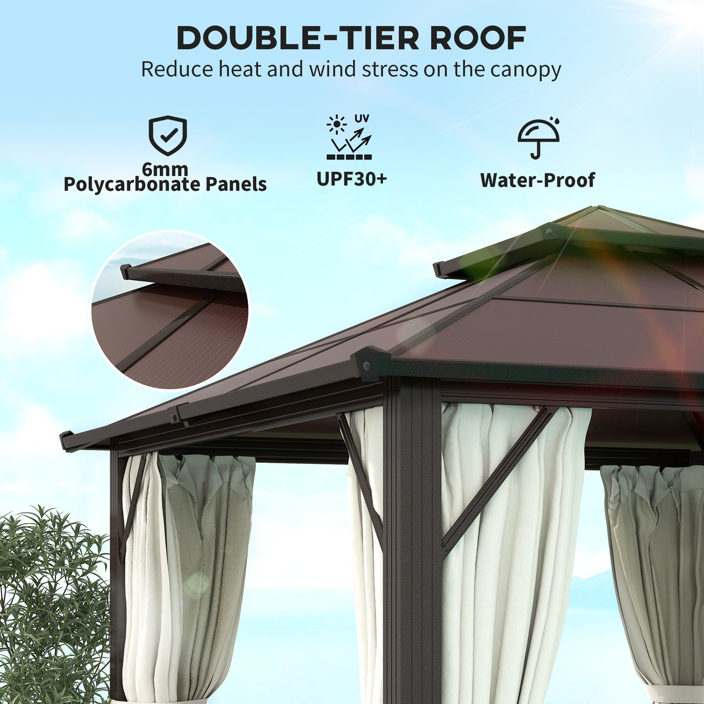 3 x 3(m) Hardtop Gazebo Canopy with UPF30+ Double Polycarbonate Roof