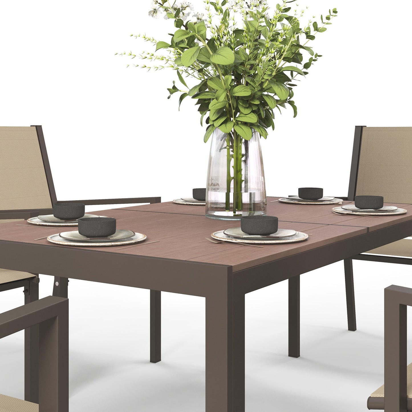 Seven-Piece Garden Dining Set, with Plastic Wood-Top Table
