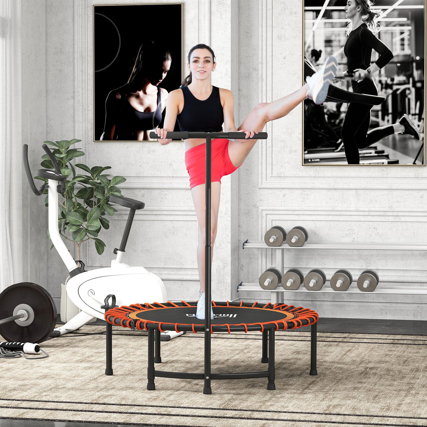 Mini Round Steel Frame Trampoline w/ Adjustable Handle