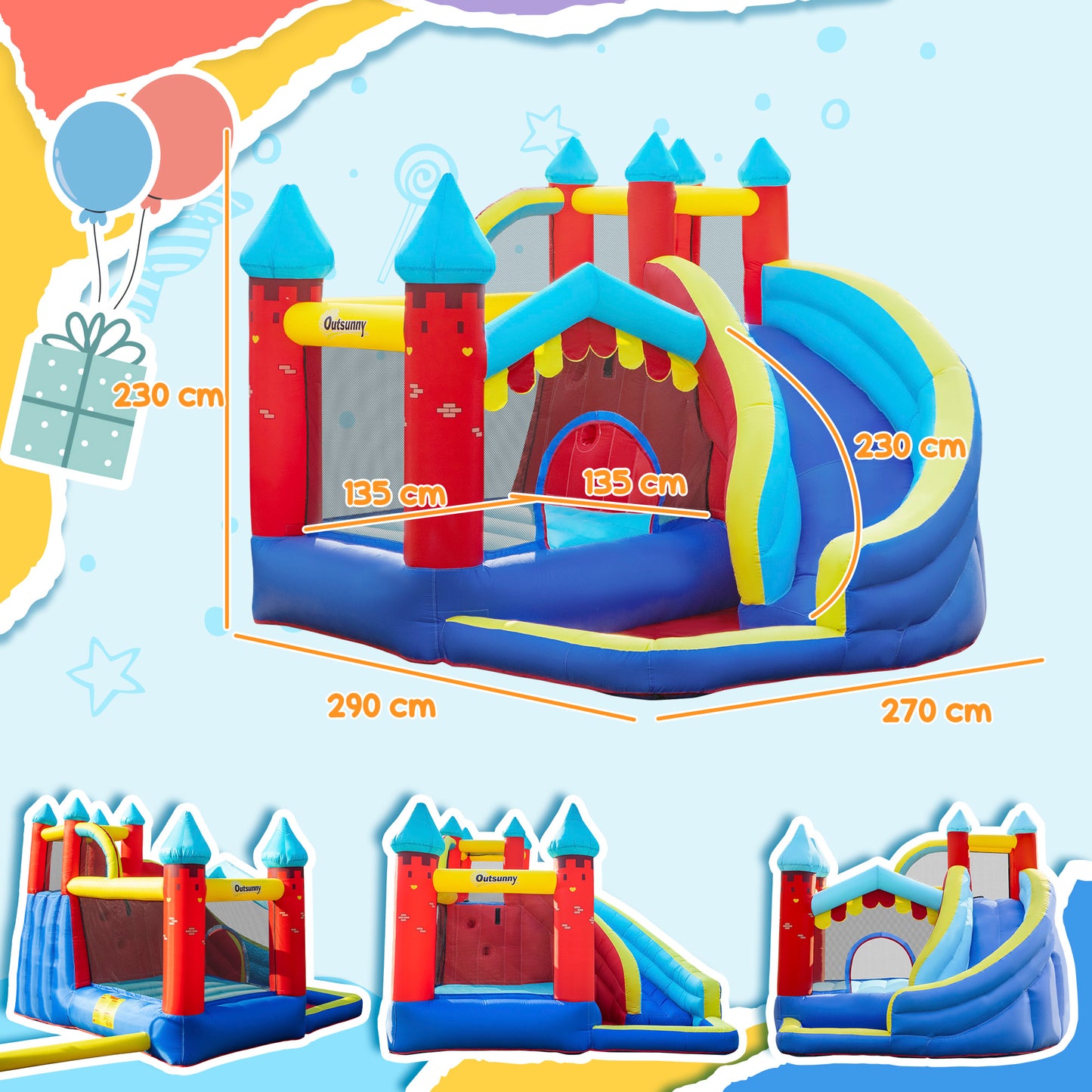 Kids Bouncy Castle, with Slide, Pool, Trampoline, Climbing Wall