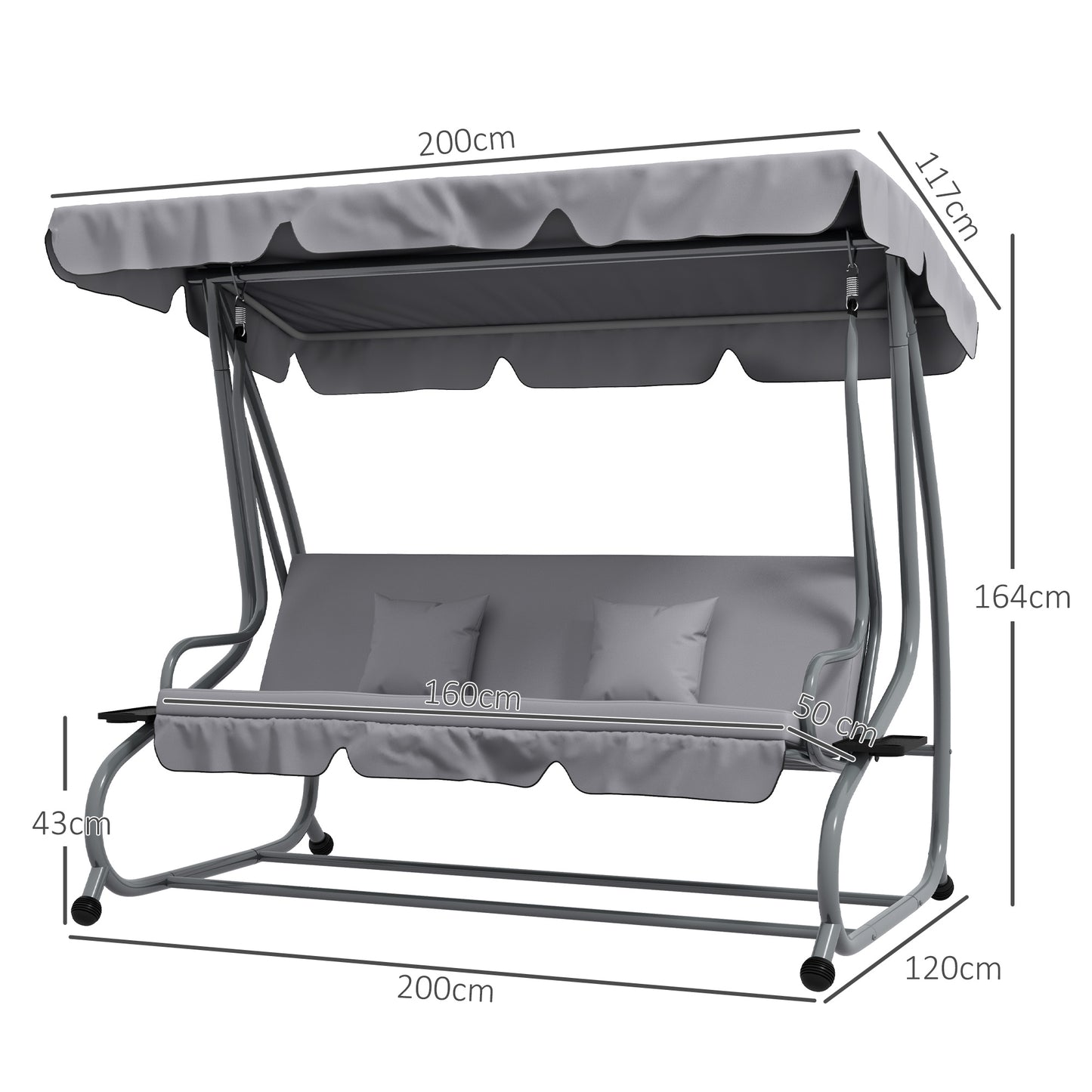 Three-Person garden Swing Chair, with Adjustable Canopy