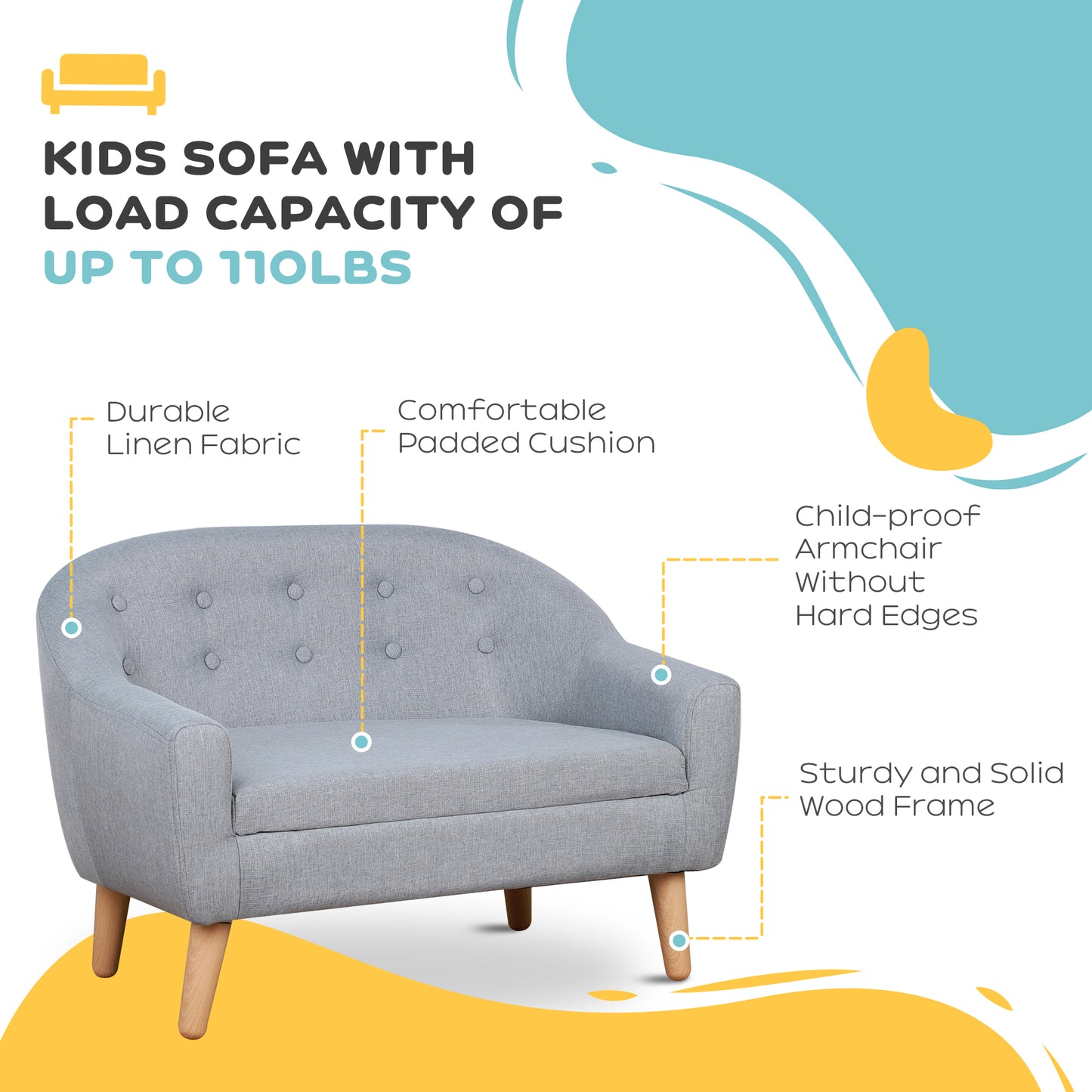 Children's Armchairs Kids Armchair Toddler Chair 2 Seater Wood