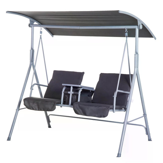 Steel Frame 2-Seater  Swing Chair w/ Table