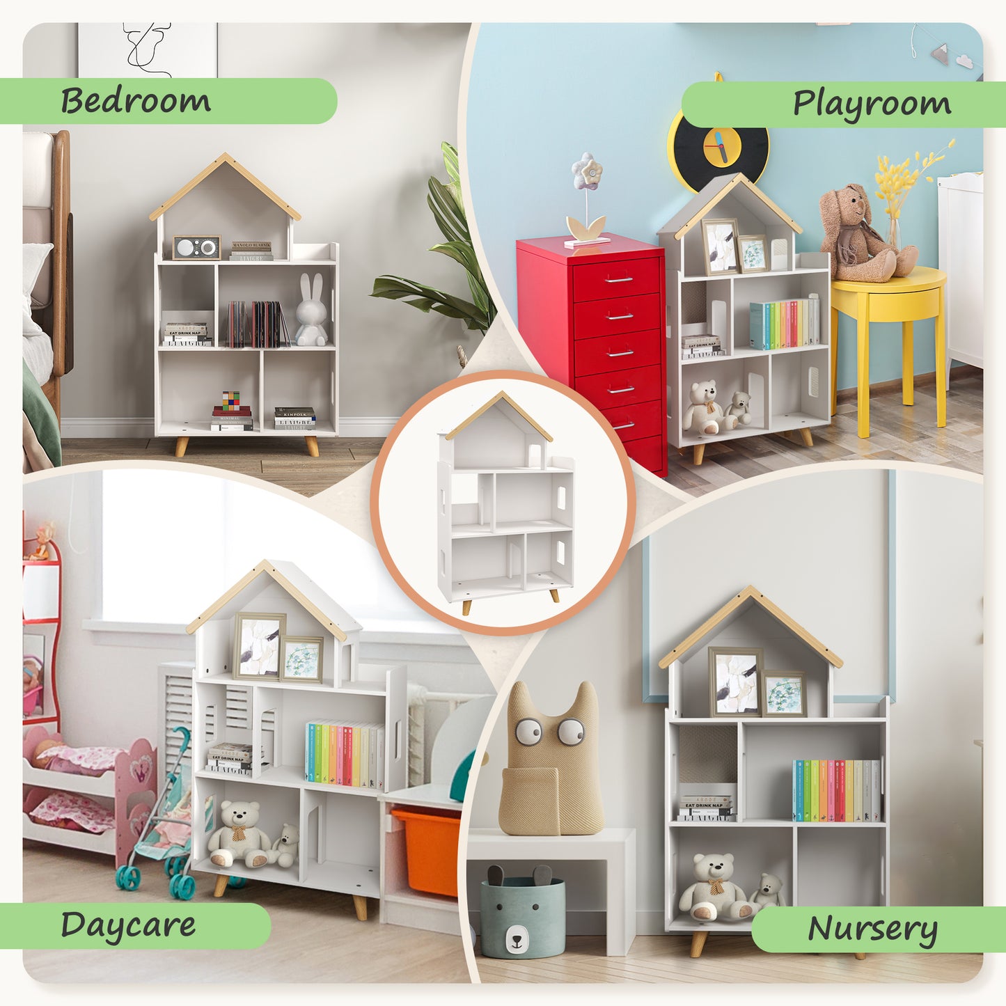 Three-Tier Toy Storage Shelf, Kids Bookcase, with Six Cubes