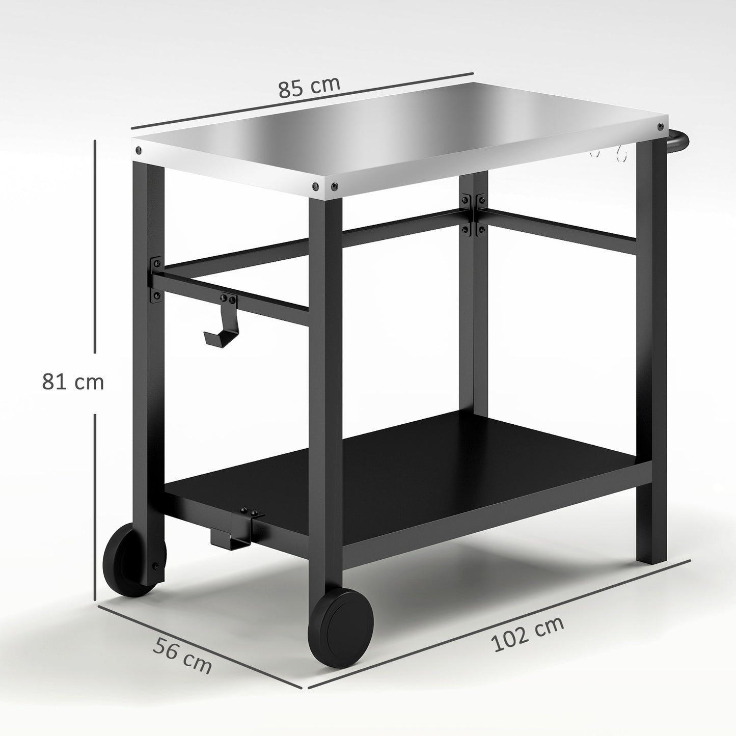 Outdoor Grill Dining Cart 2-Shelf Movable Pizza Oven Table Stand