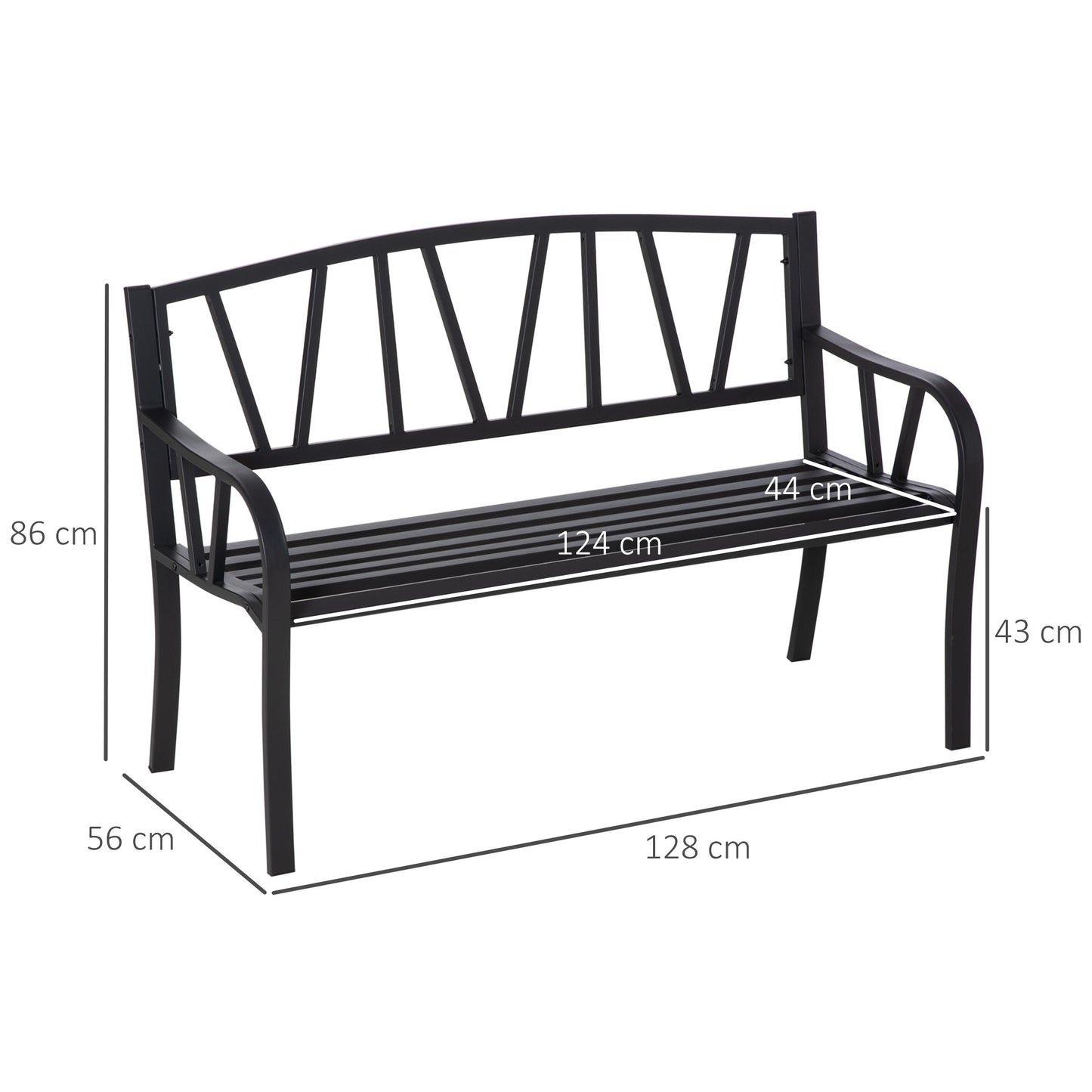 2-Seater Garden Bench Metal Loveseat w/ Decorative Backrest