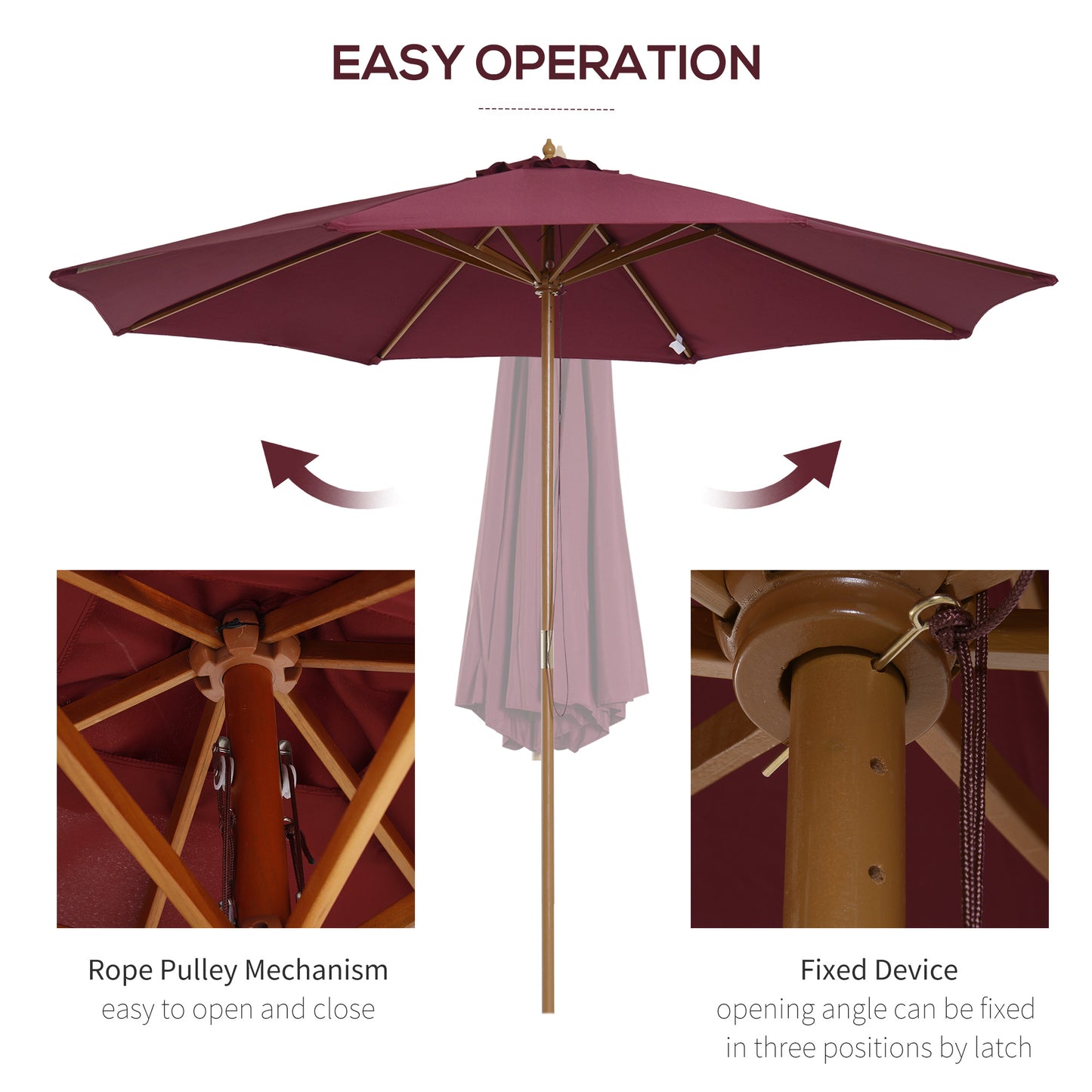 3(m) Garden Parasol, Pulley Operated Patio Umbrella