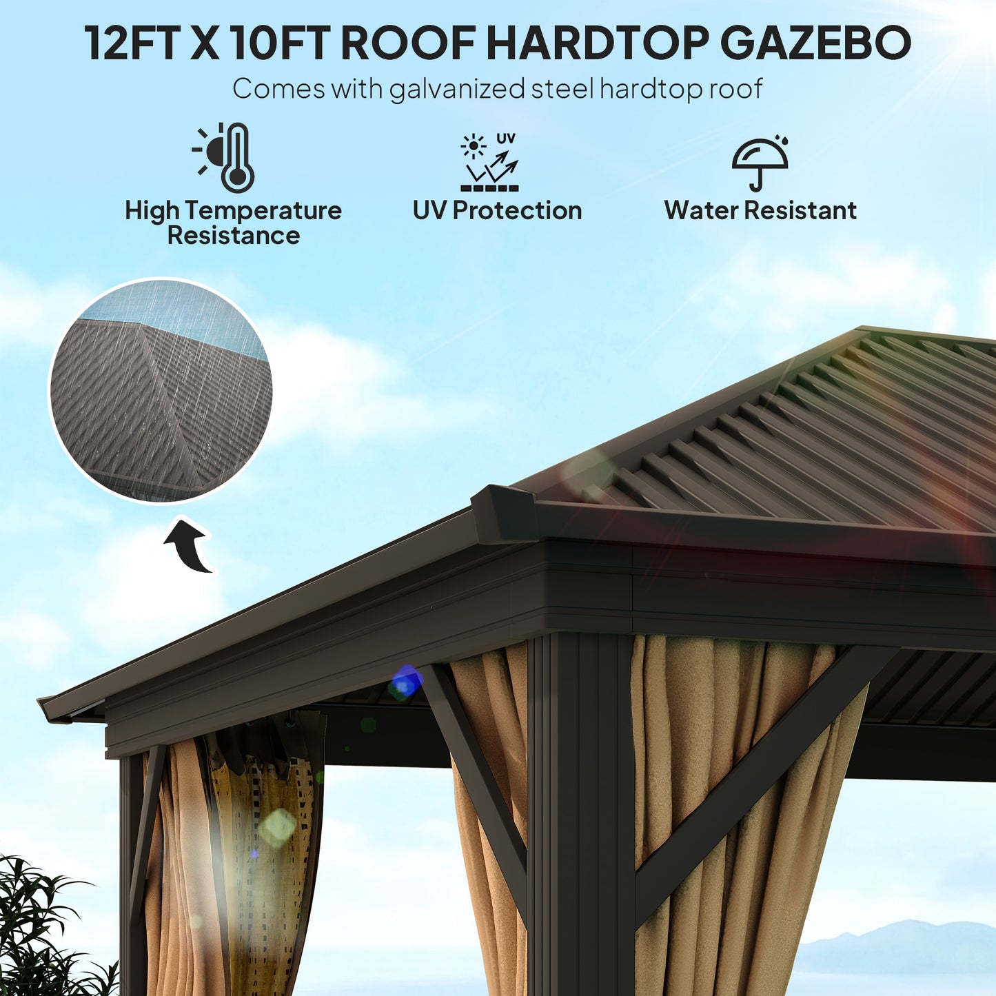 3.6 x 3 m Aluminium Hardtop Gazebo, with Accessories
