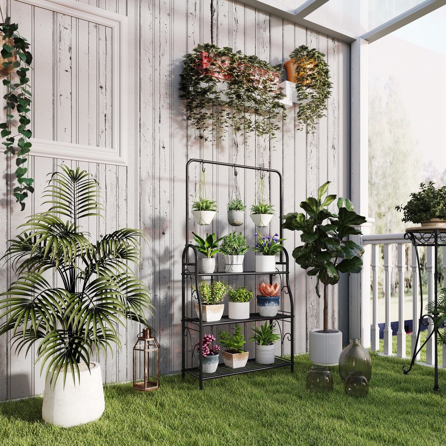 3 Tier Plant Stand with Hanging Rod and Hooks