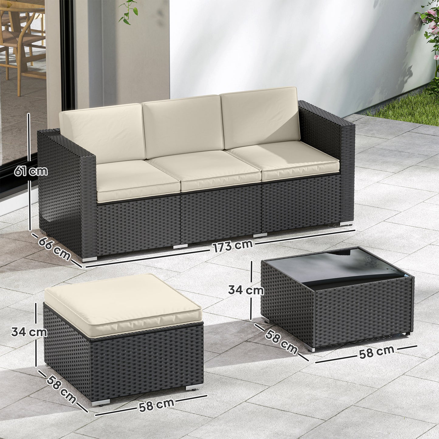 3 Pieces Garden Furniture Set w/ Cushions
