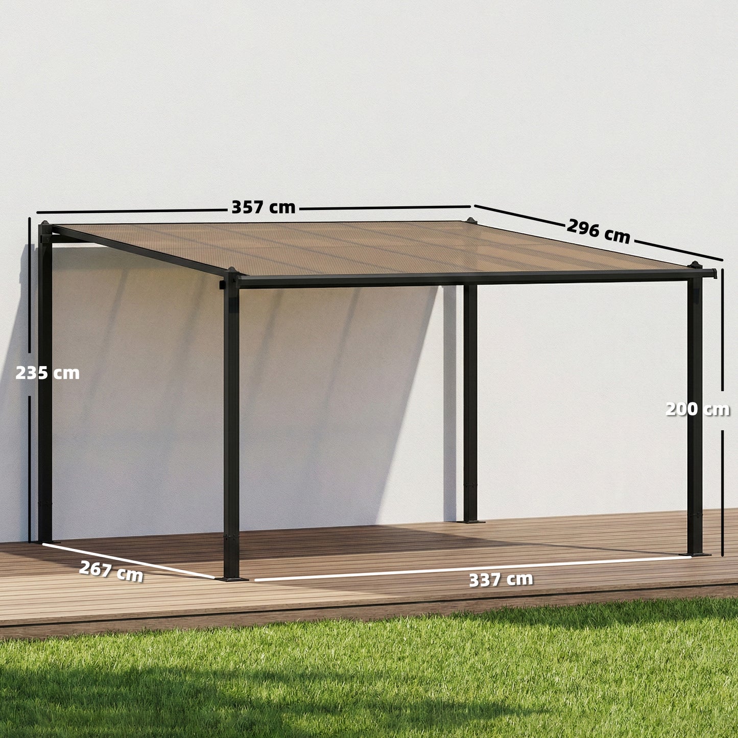3.6 x 3 m Lean to Garden Pergola with PC Roof