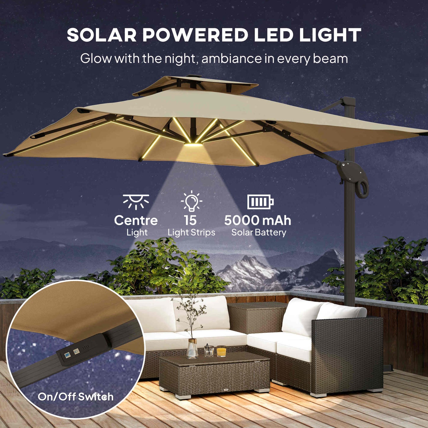 3 x 3(m) Aluminium Sun Square Canopy Top with Adjustable Pole Angle