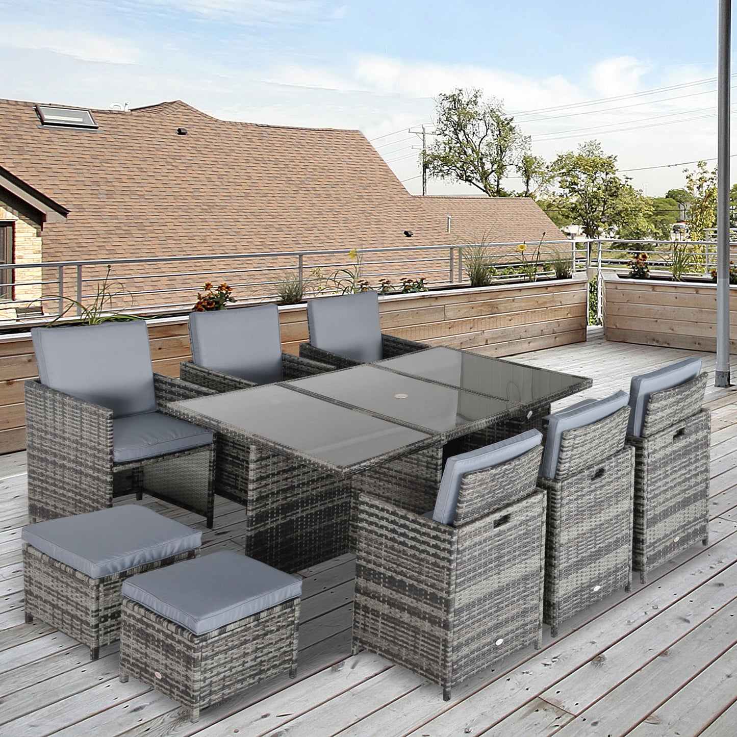 10 Seater Rattan Cube Garden Furniture Set with Parasol Hole