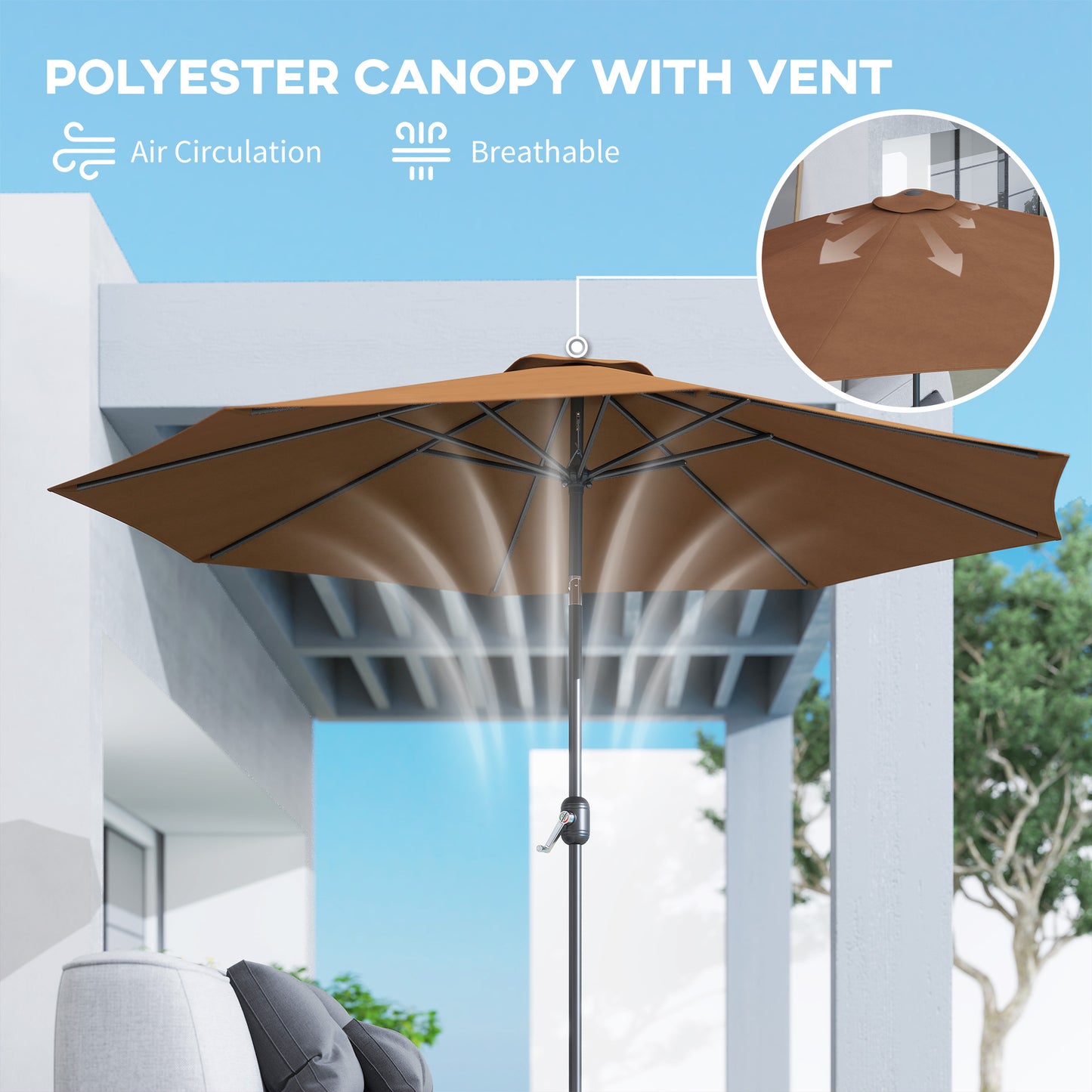 3(m) Tilting Parasol Garden Umbrellas, Outdoor Sun Shade with 8 Ribs