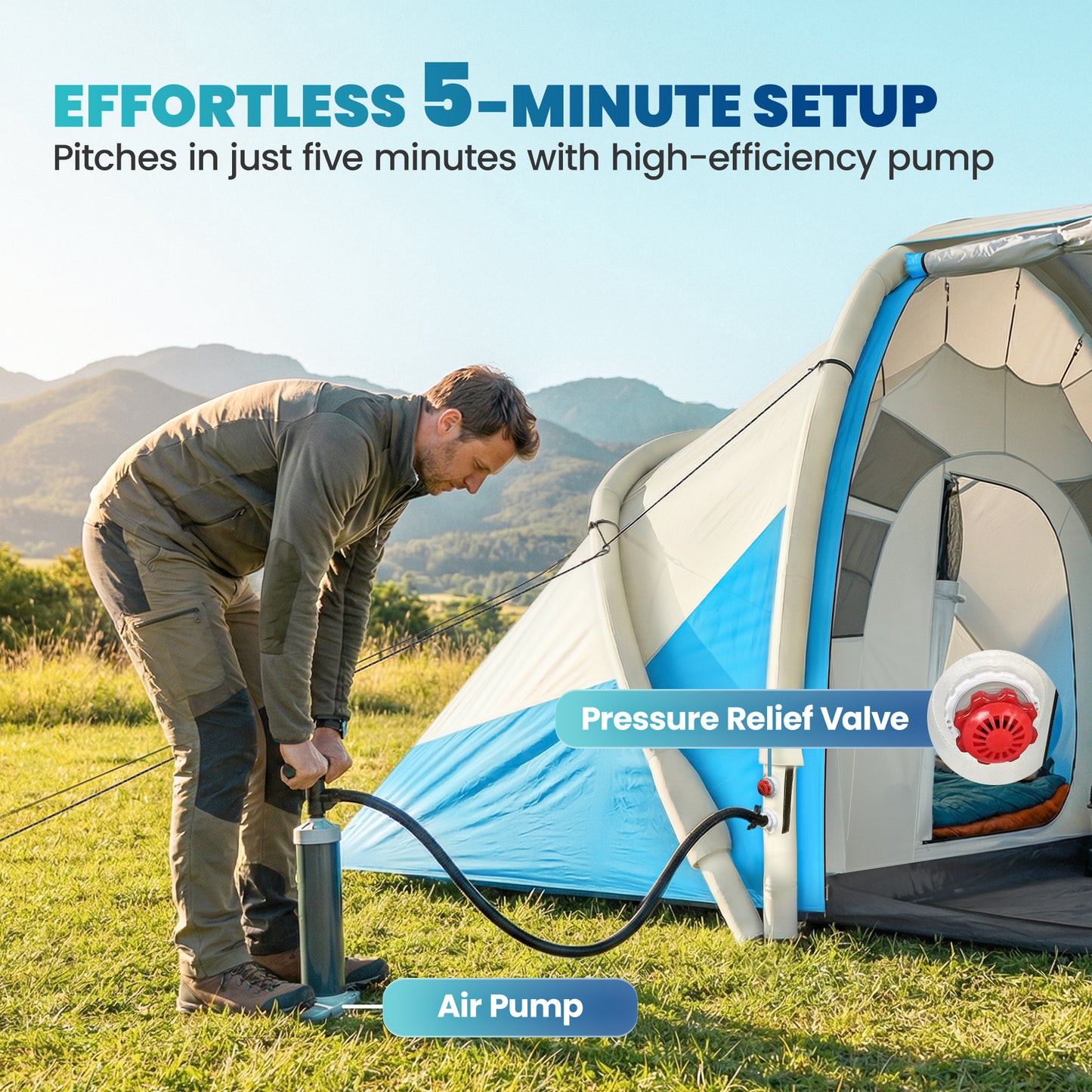Inflatable Tent 2 Bedroom 3000mm Waterproof Windproof Air Tent