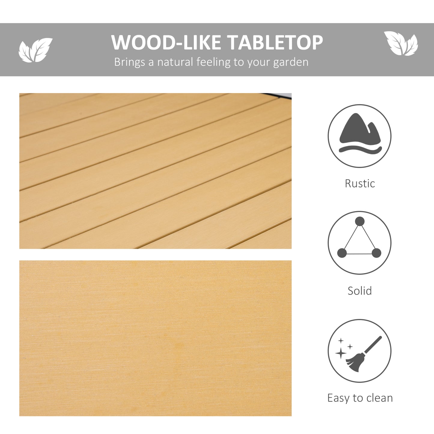 Aluminium Outdoor Garden Dining Table for 8 People, Faux Wood Top
