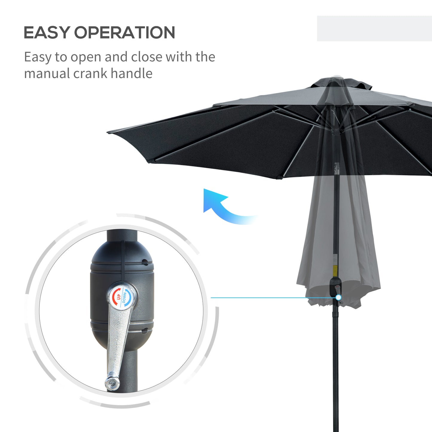3(m) Tilting Parasol Garden Umbrellas, Outdoor Sun Shade with 8 Ribs
