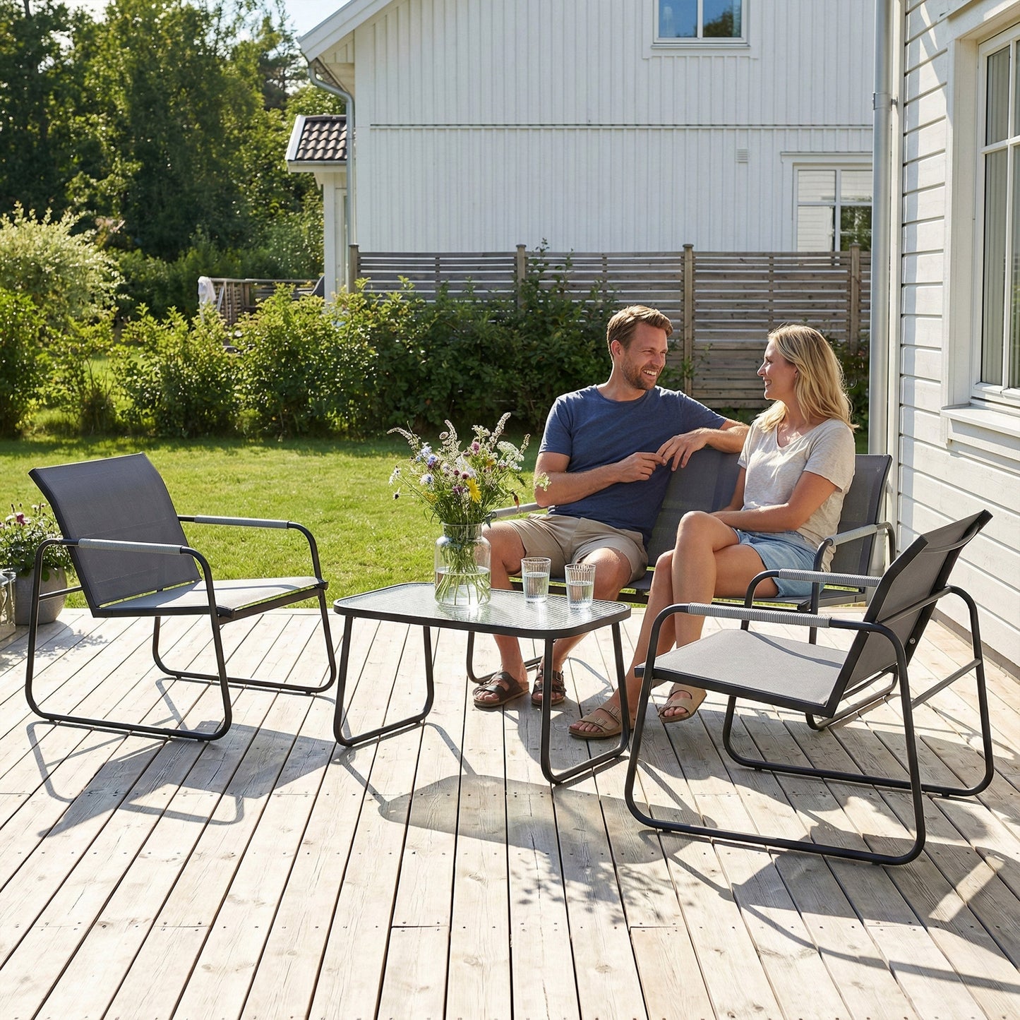 4 Piece Garden Furniture Set, Garden Sofa Set with Loveseat