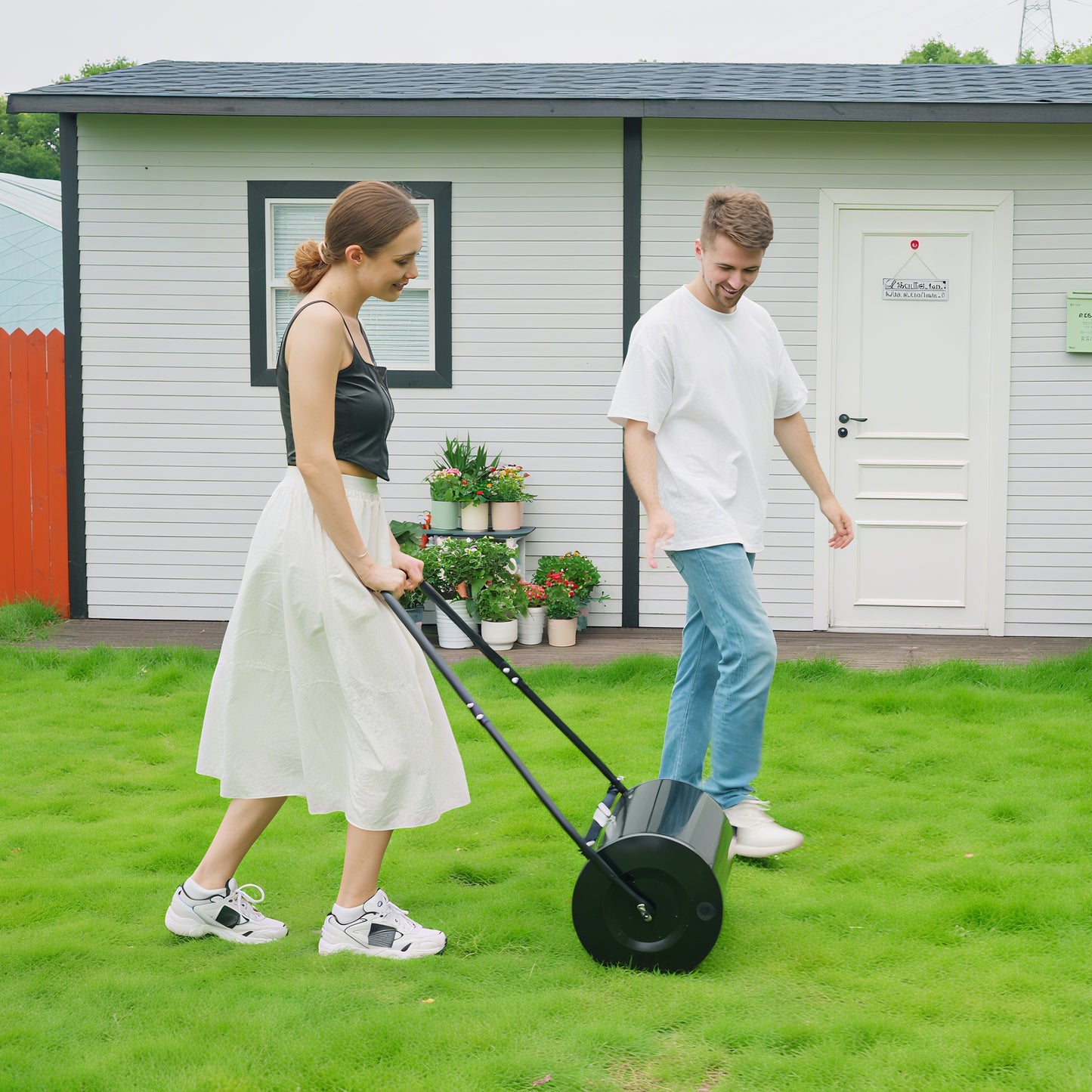 38L Garden Lawn Roller, Water Sand Filled Outdoor Grass Roller