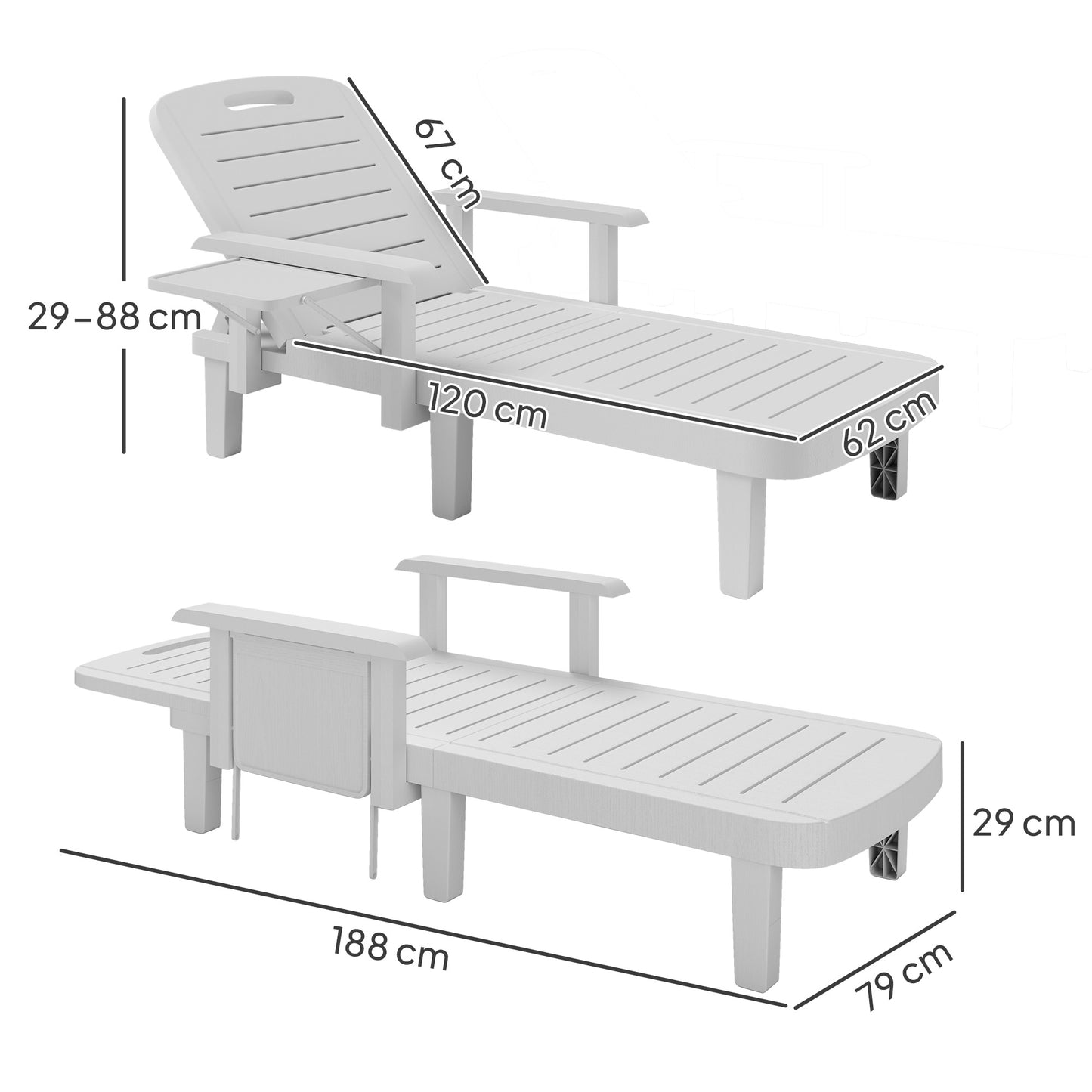 Set of 2 Resin Reclining Sun Loungers for Garden