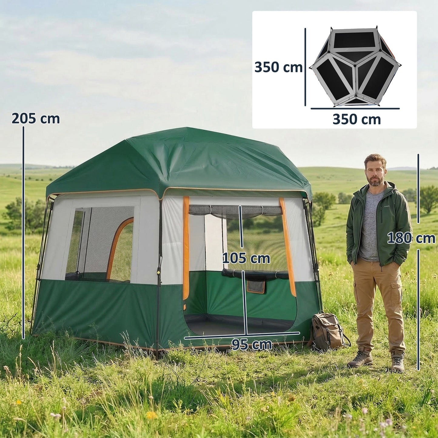 Cabin Tent Easy Setup 3000mm Waterproof Camping Tent 4 Person