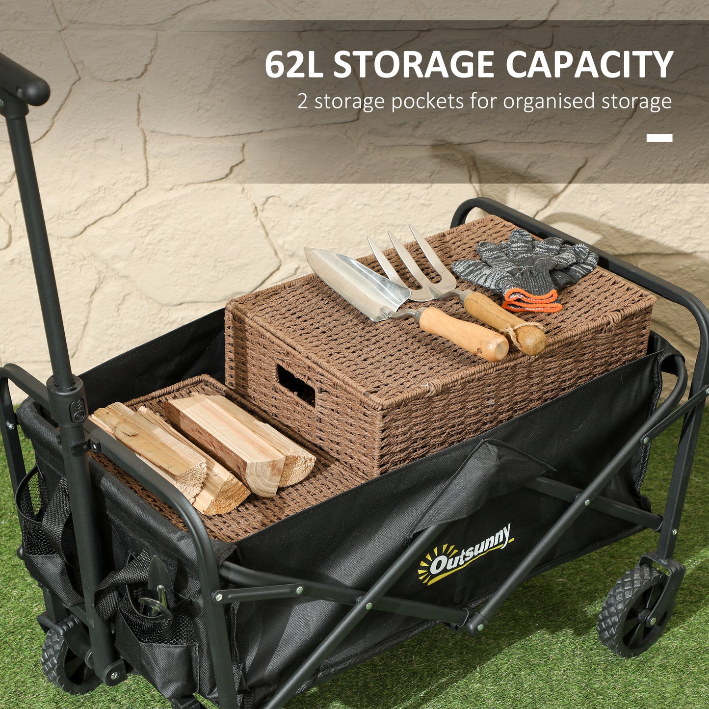 62L Festival Trolley on Wheels, Garden Folding Trolley Cart