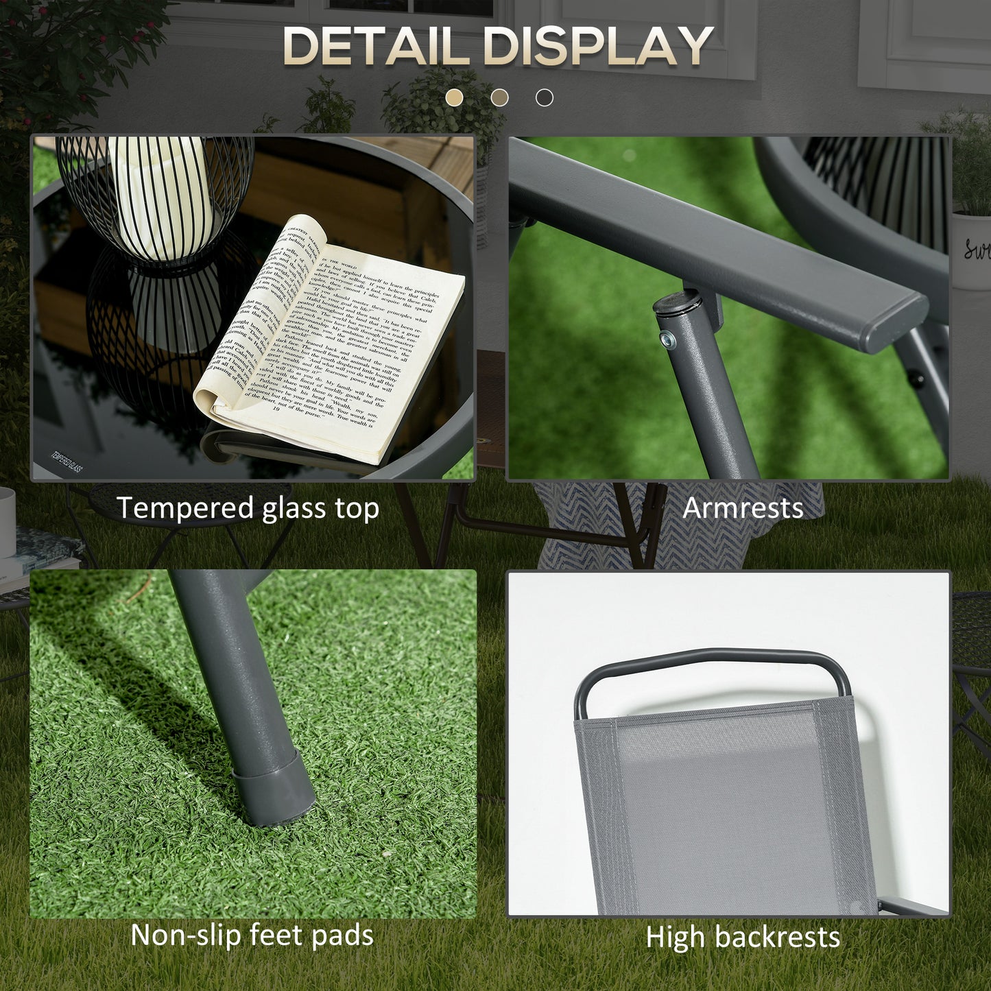 Three-Piece Garden Seat Set, with Glass-Top Table