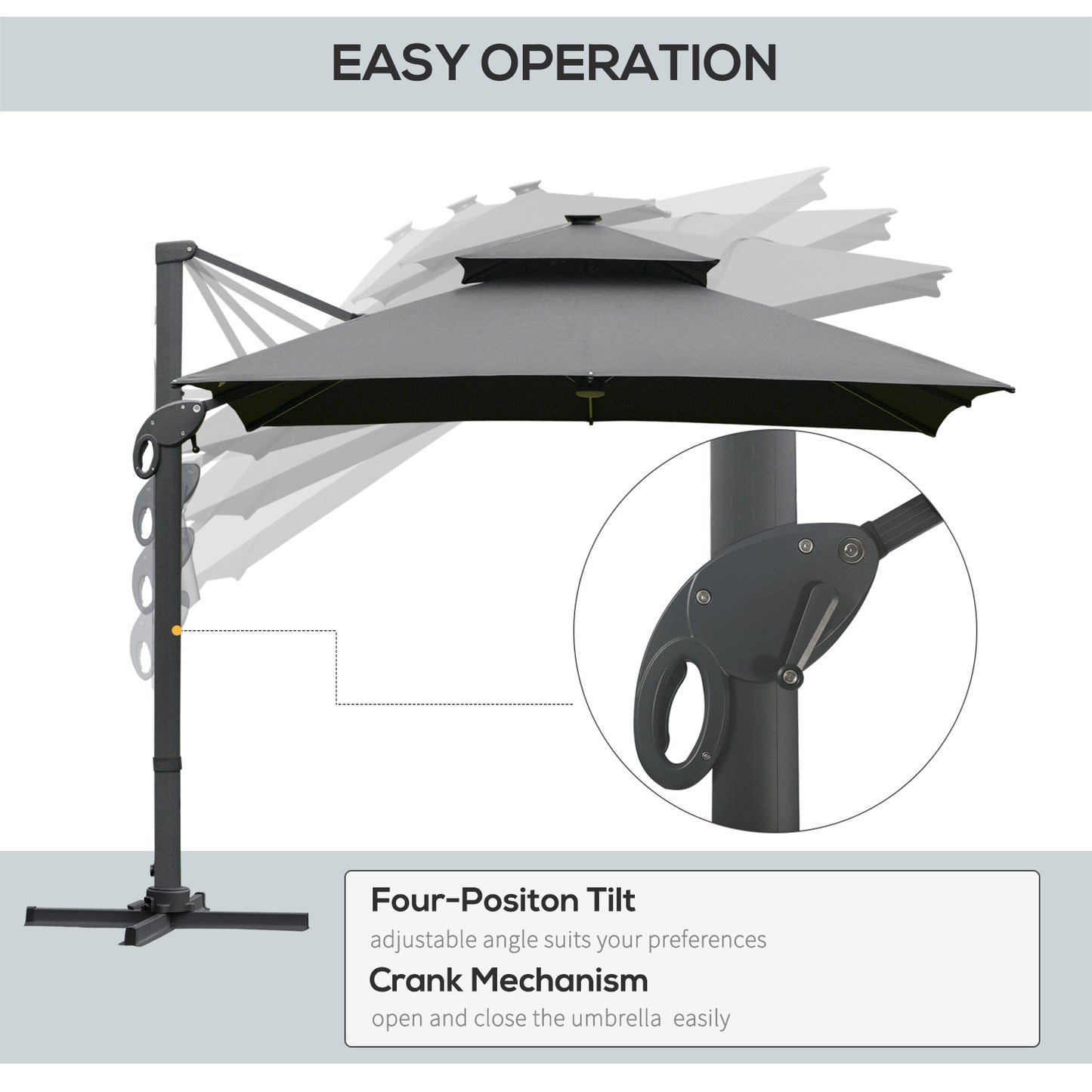 3 x 3(m) Aluminum Sun Square Canopy Top w/ Adjustable Pole Angle