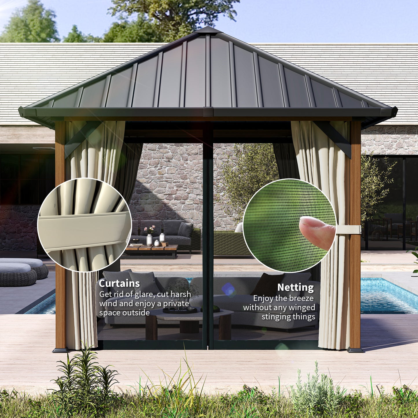 3 x 3(m) Hardtop Gazebo with Galvanised Steel Roof and Water Gutter