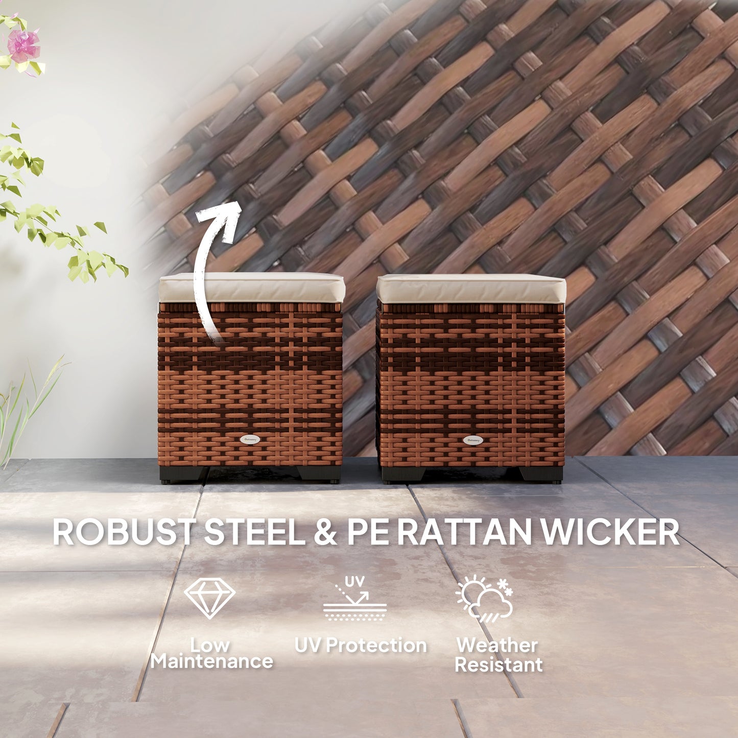 Set of 2 Rattan Storage Ottoman