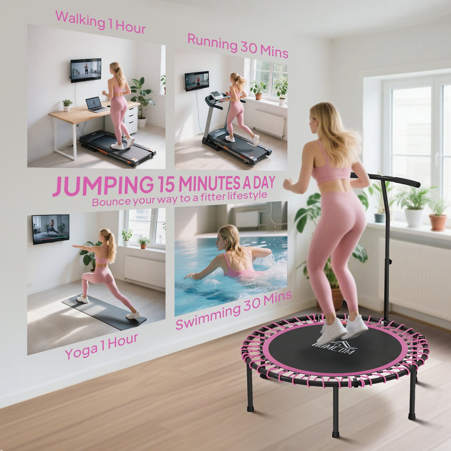 Mini Round Steel Frame Trampoline w/ Adjustable Handle